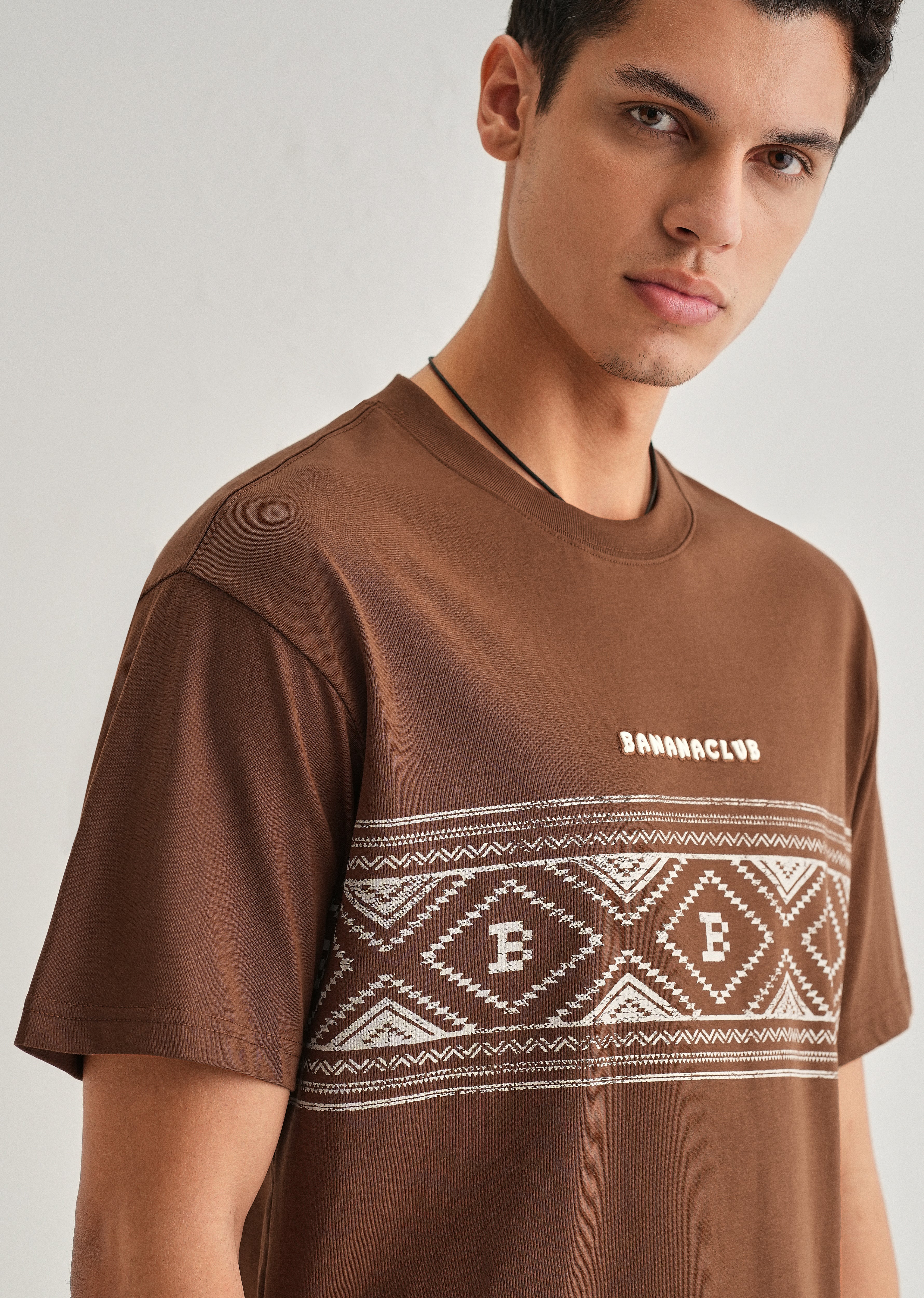 Brown Aztec Printed Oversized T-shirt - Image 5