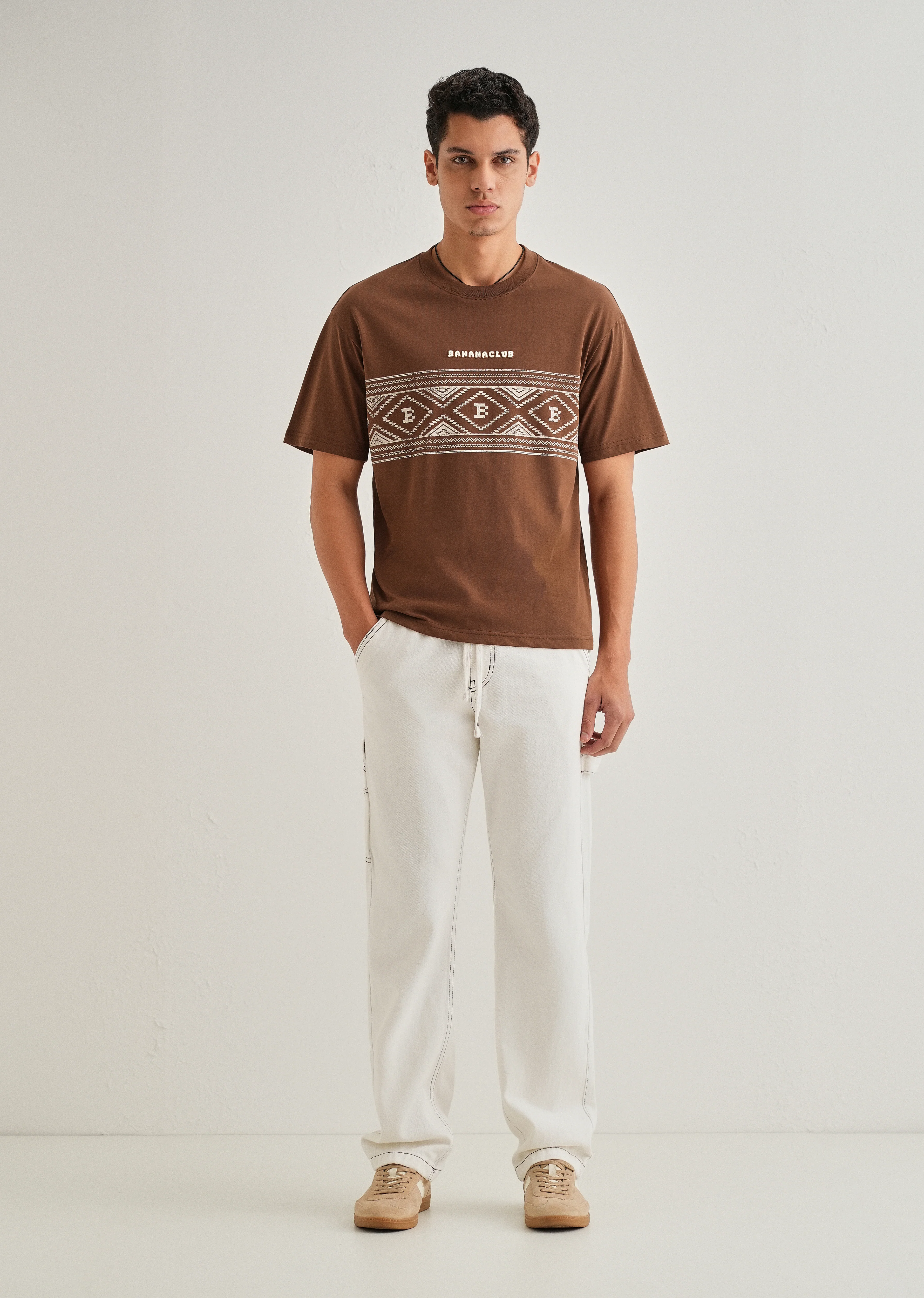 Brown Aztec Printed Oversized T-shirt - Image 6