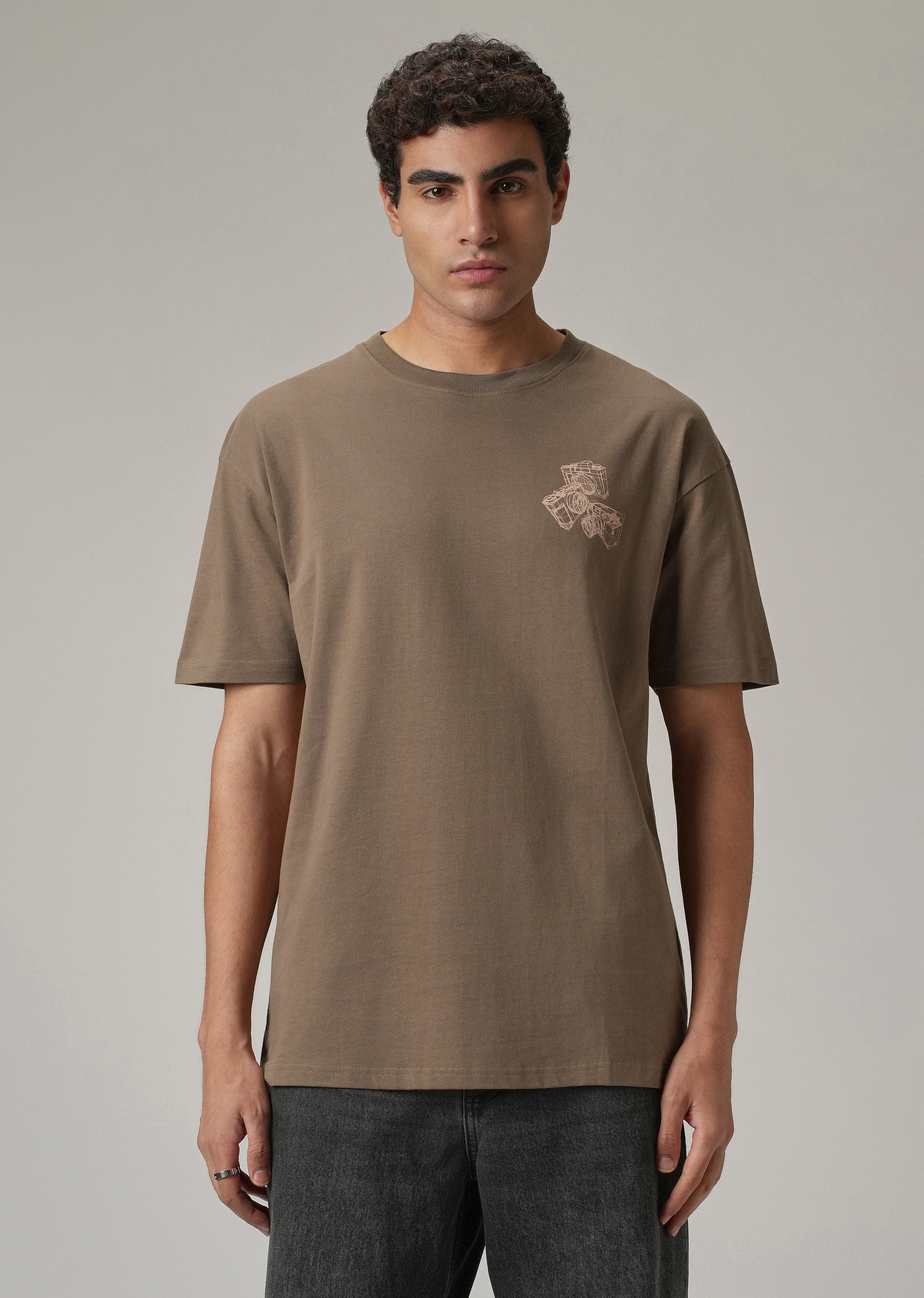 Brown Back Printed Oversized T-Shirt - Image 3