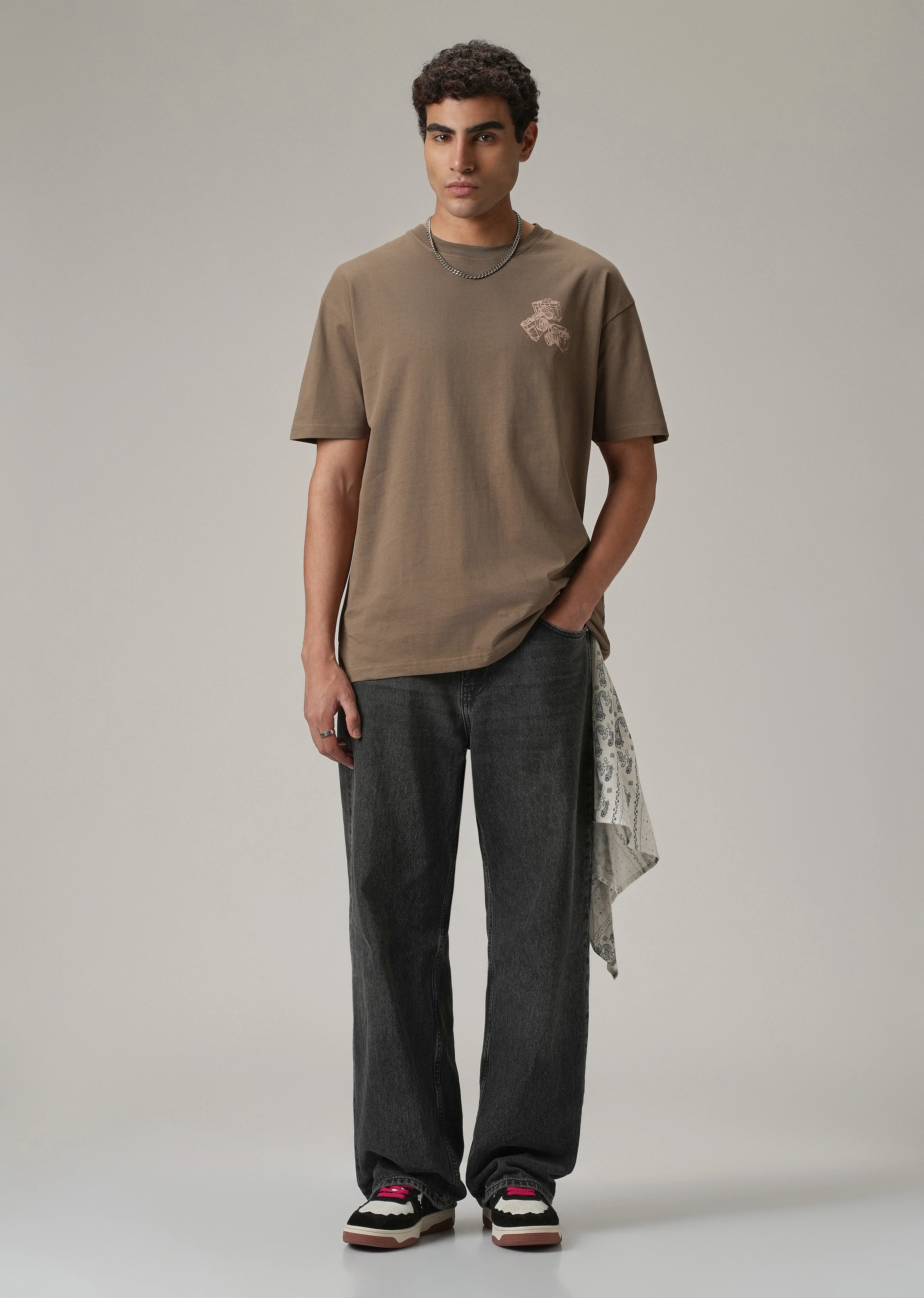 Brown Back Printed Oversized T-Shirt - Image 6