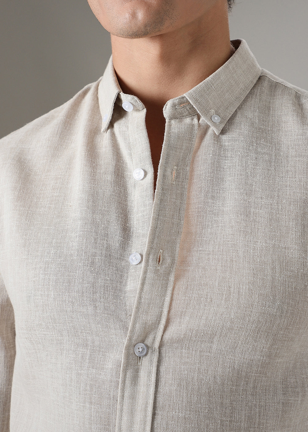 Brown Beige Blended Linen Shirt - Image 2