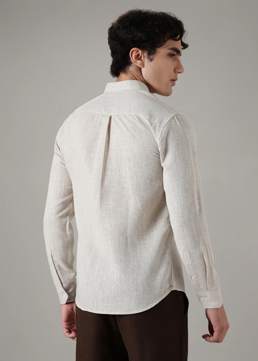 Brown Beige Blended Linen Shirt - Image 4
