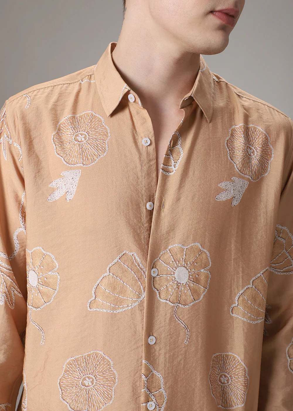 Brown Beige Floral Print Shirt - Image 2
