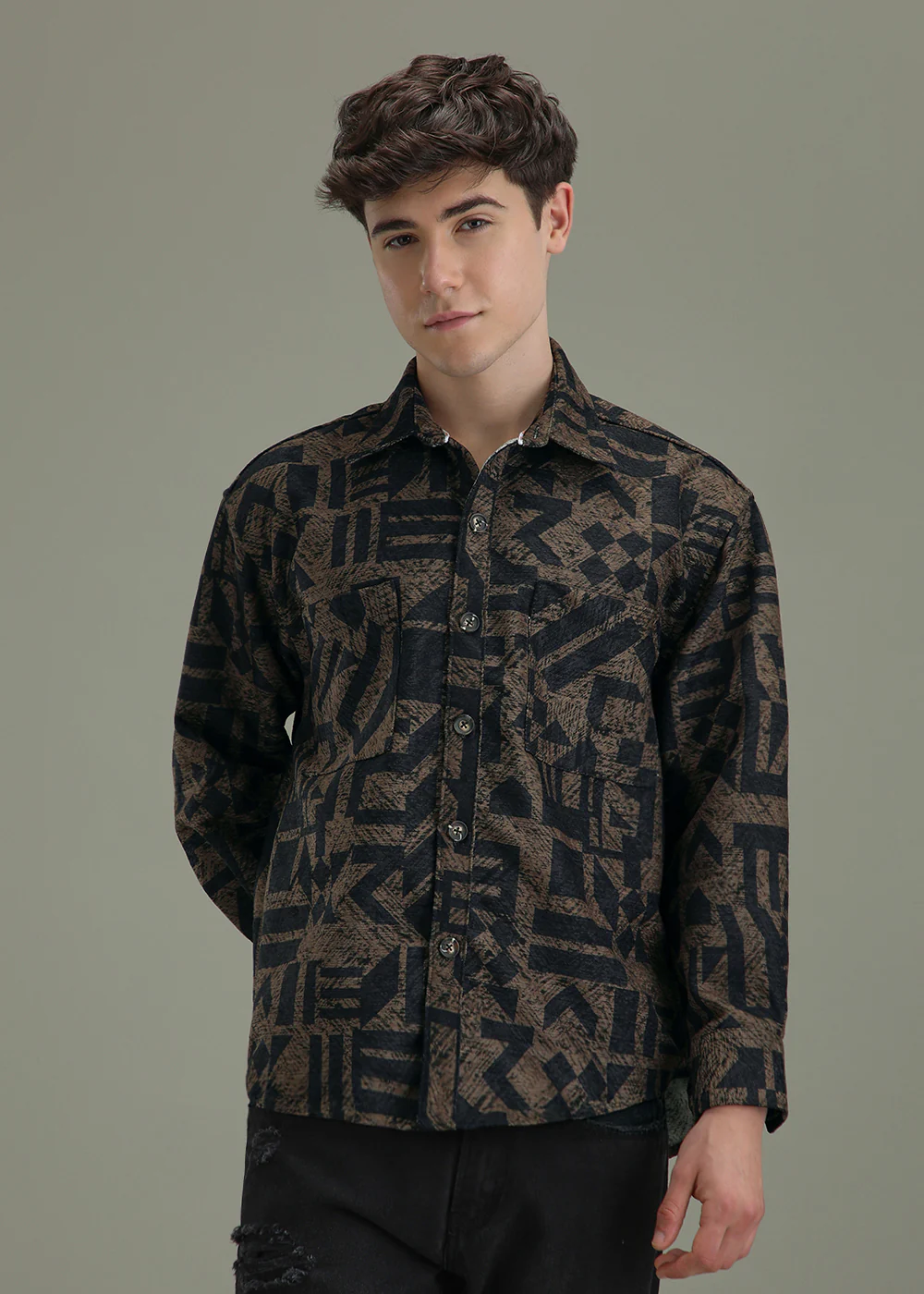 Brown Black Regular Fit Shacket - Image 3