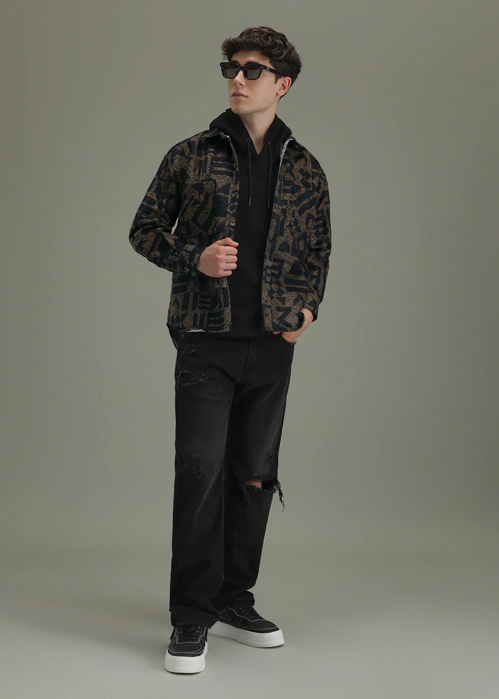 Brown Black Regular Fit Shacket - Image 6