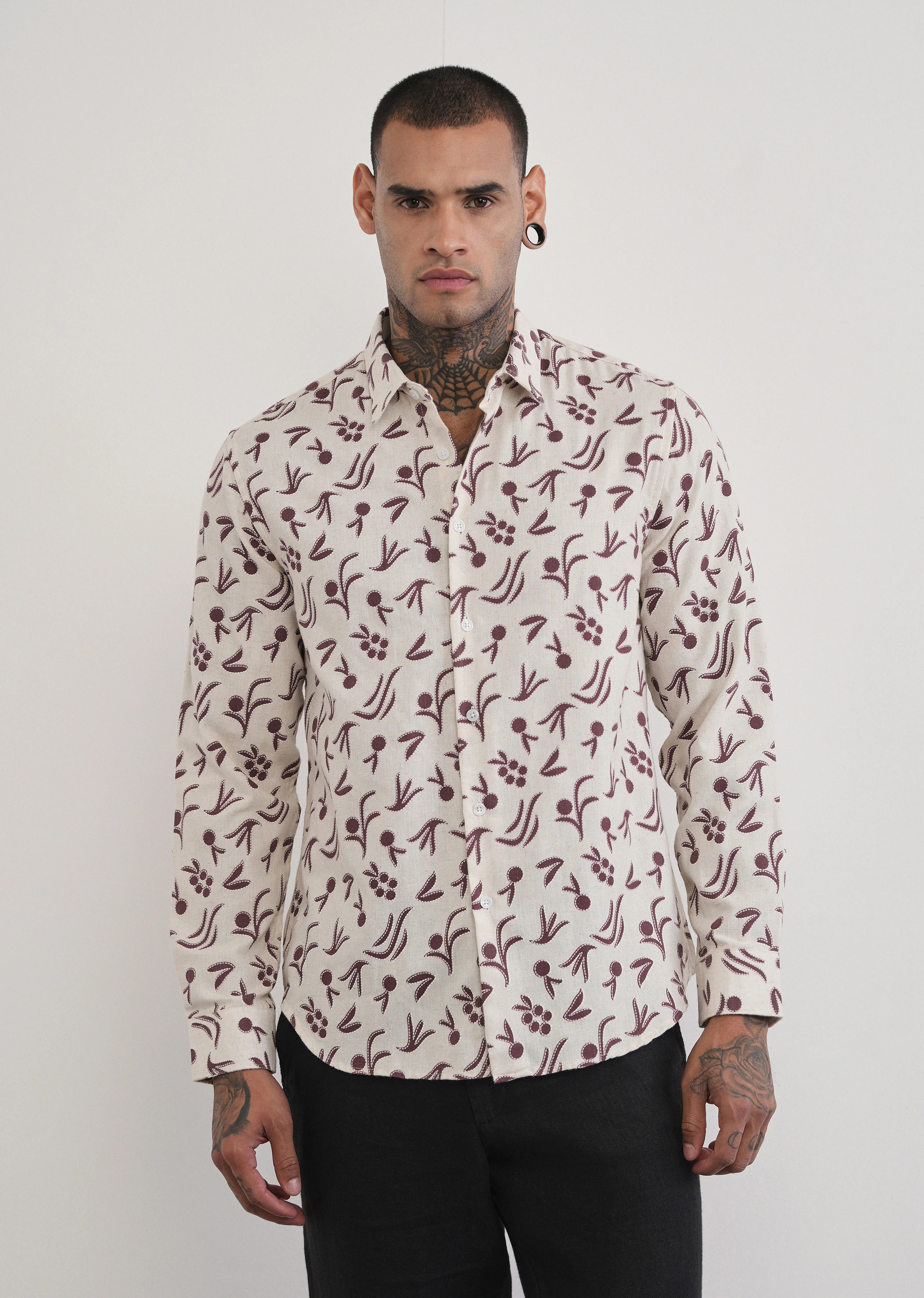 Brown Blended Linen Printed Shirt - Image 3