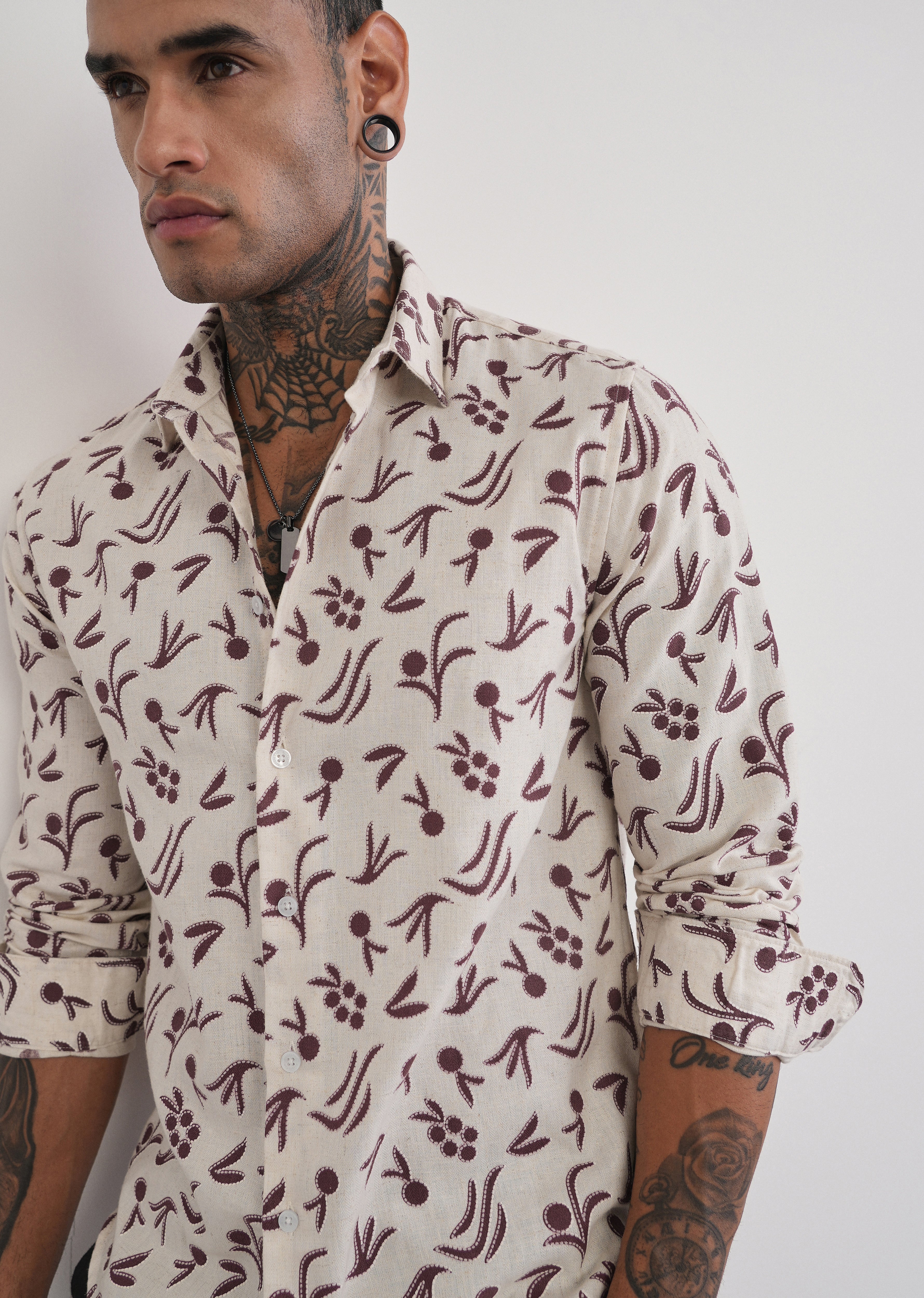 Brown Blended Linen Printed Shirt - Image 5