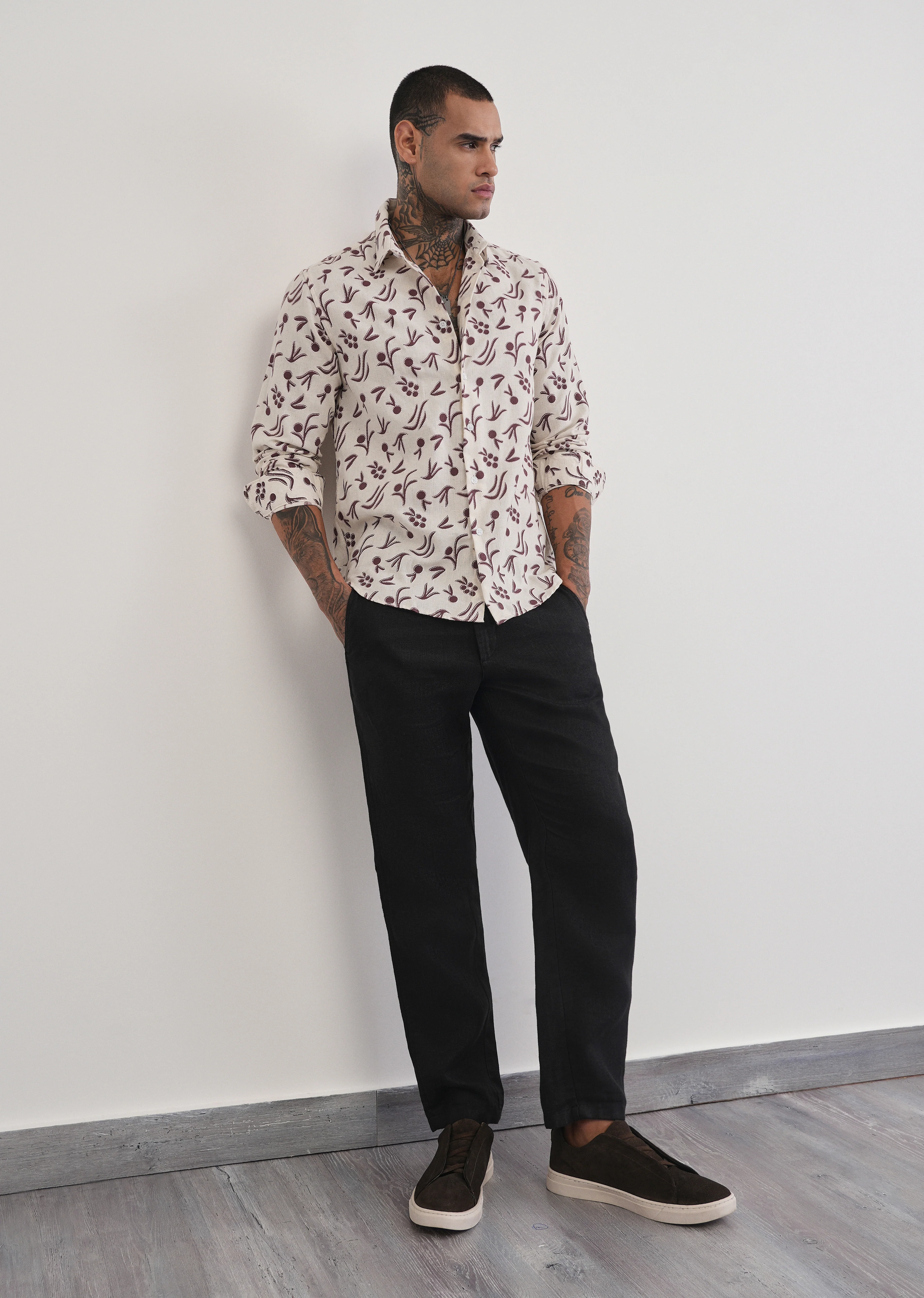 Brown Blended Linen Printed Shirt - Image 6