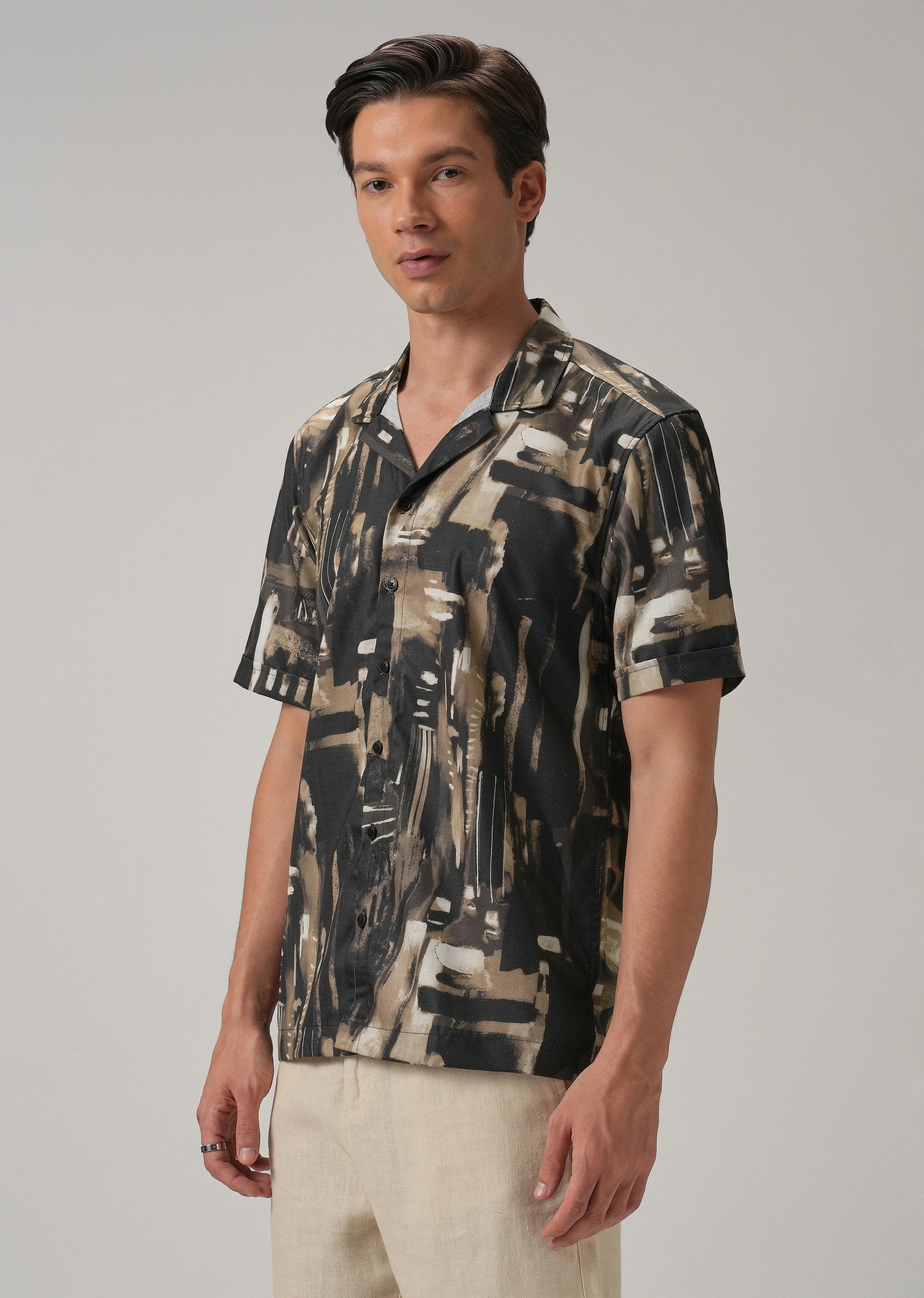 Brown Brush Stroke Half Sleeve Shirt - Image 4