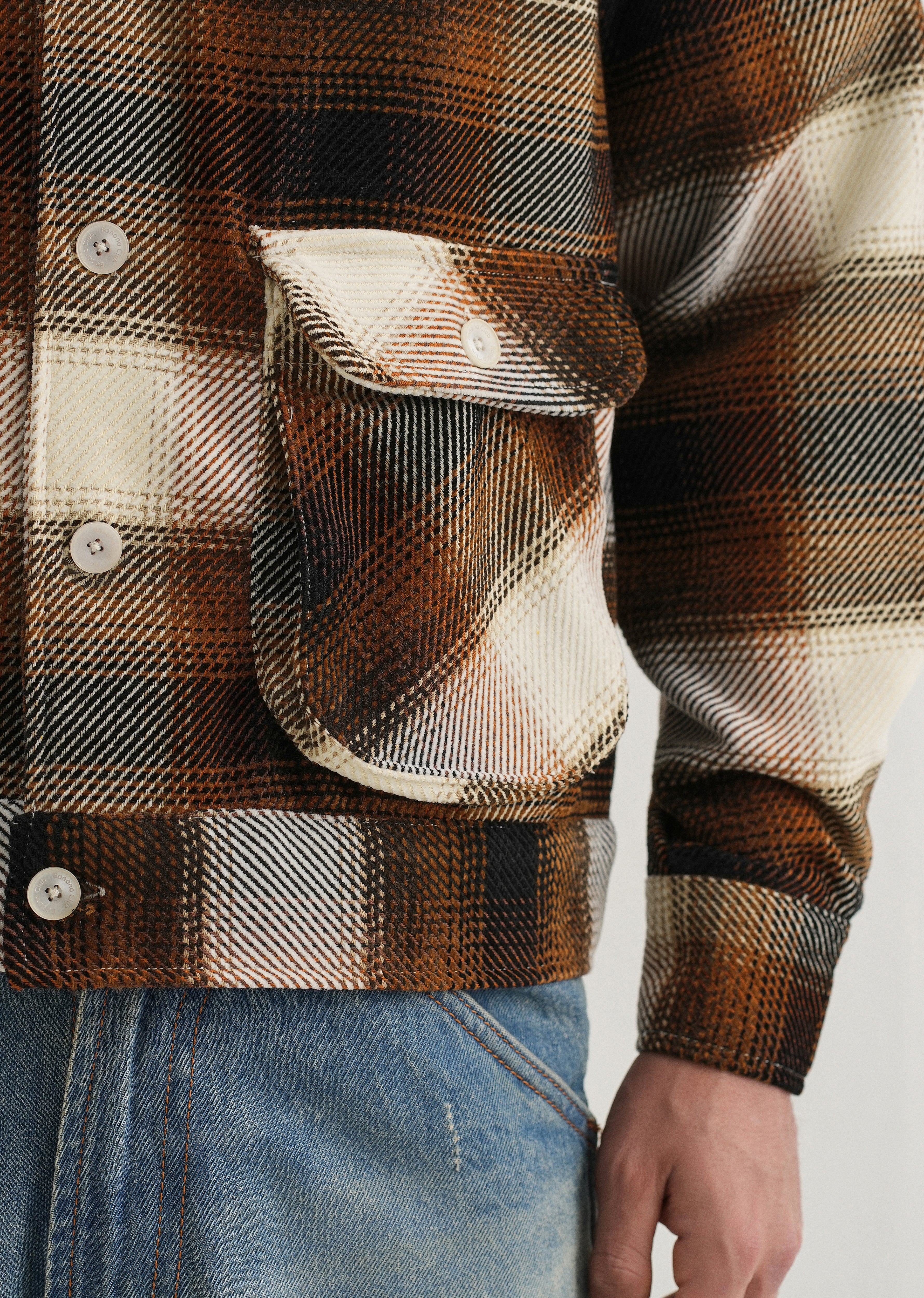 Brown Brushed Check Utility Shacket - Image 3