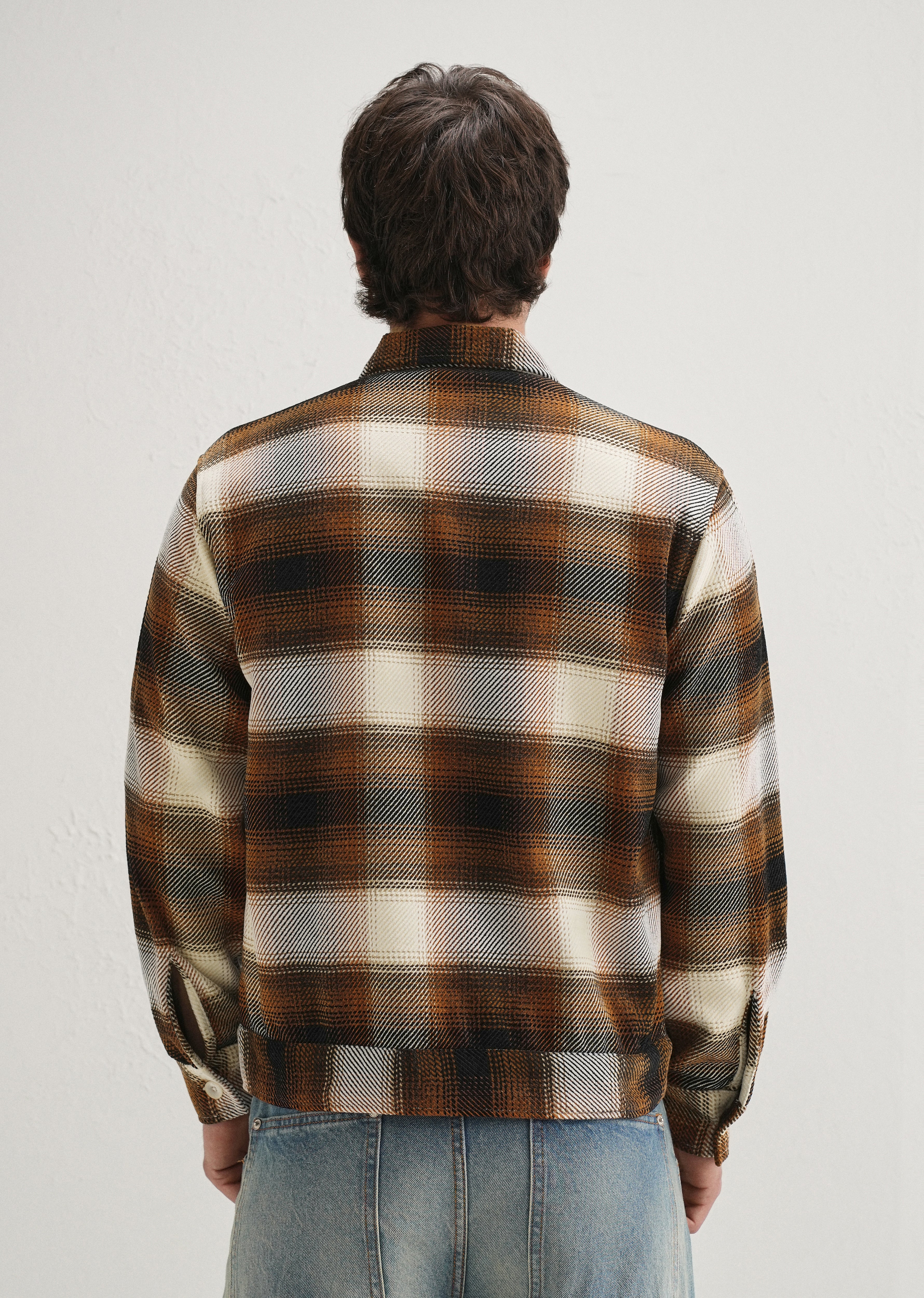 Brown Brushed Check Utility Shacket - Image 4