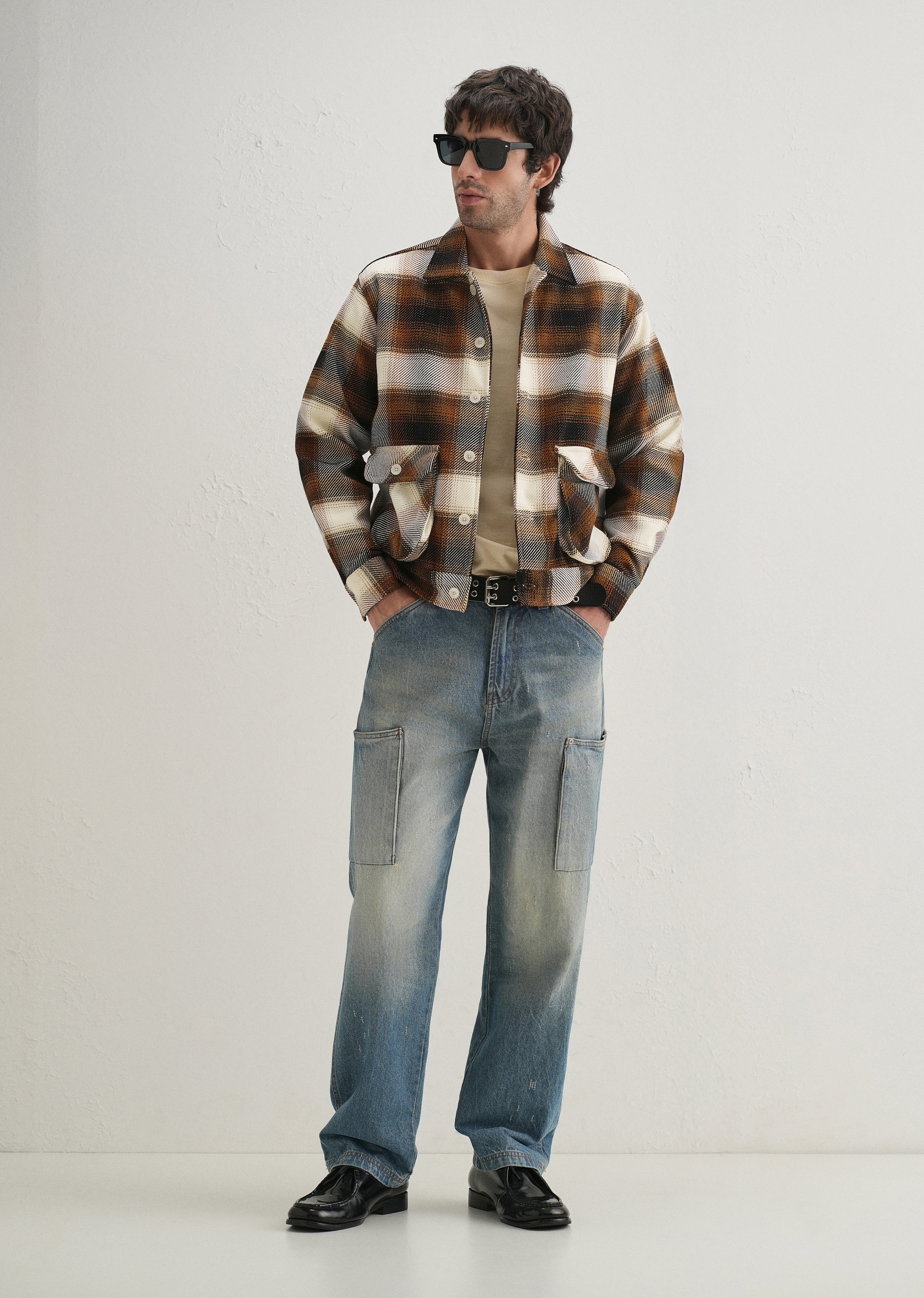 Brown Brushed Check Utility Shacket - Image 8