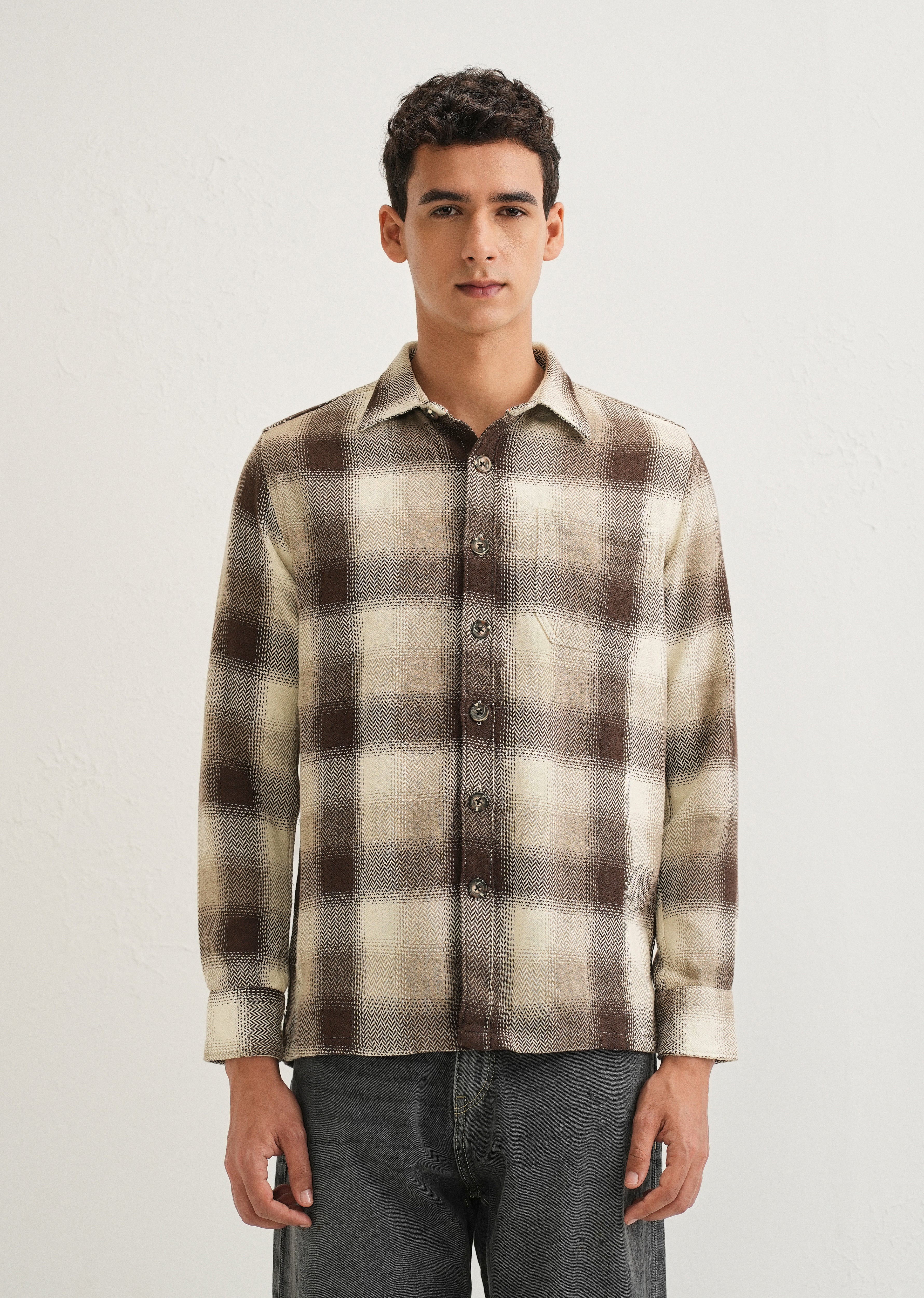 Brown Checked Overshirt - Image 3