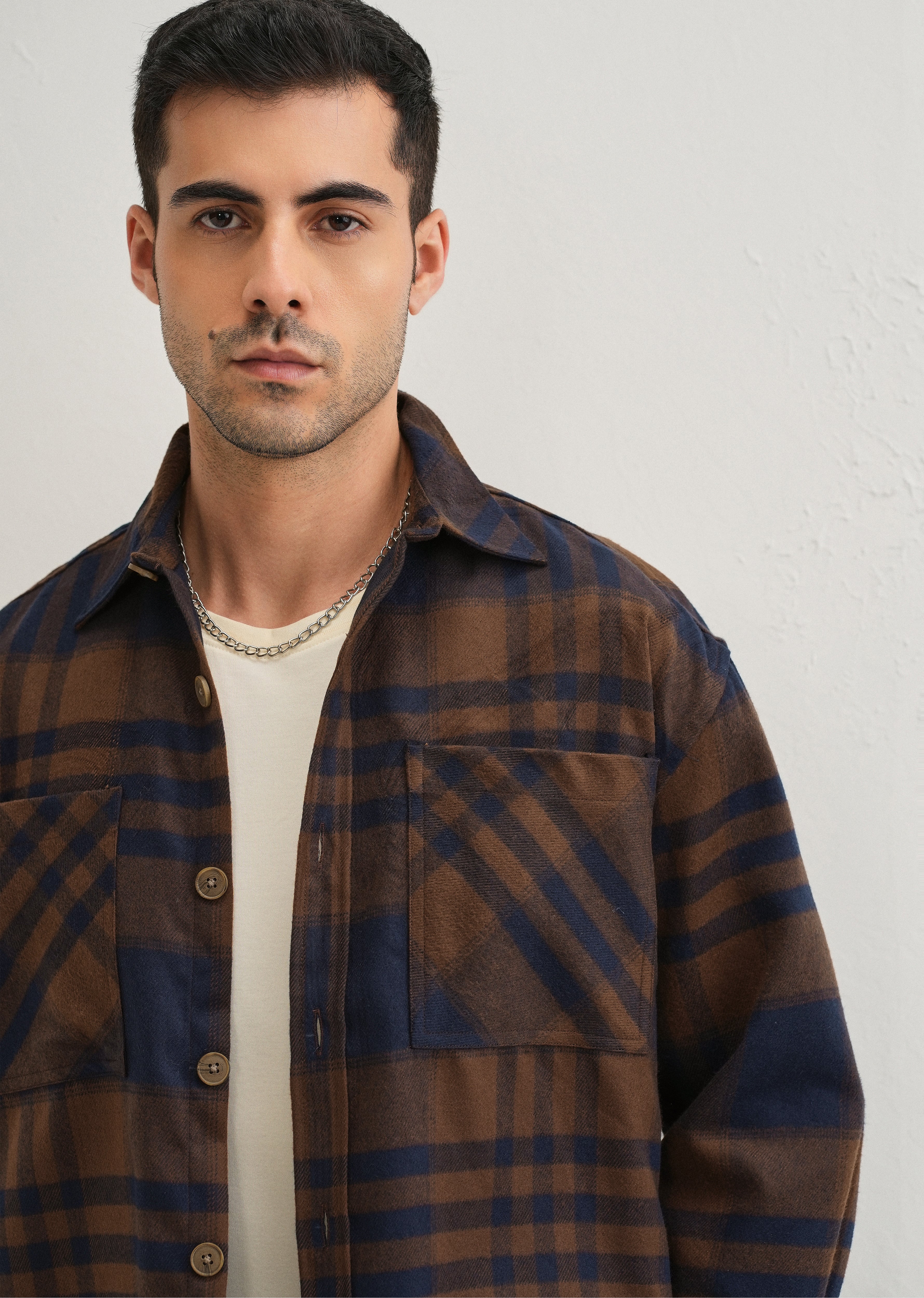 Brown Checked Relaxed Fit Shacket - Image 5