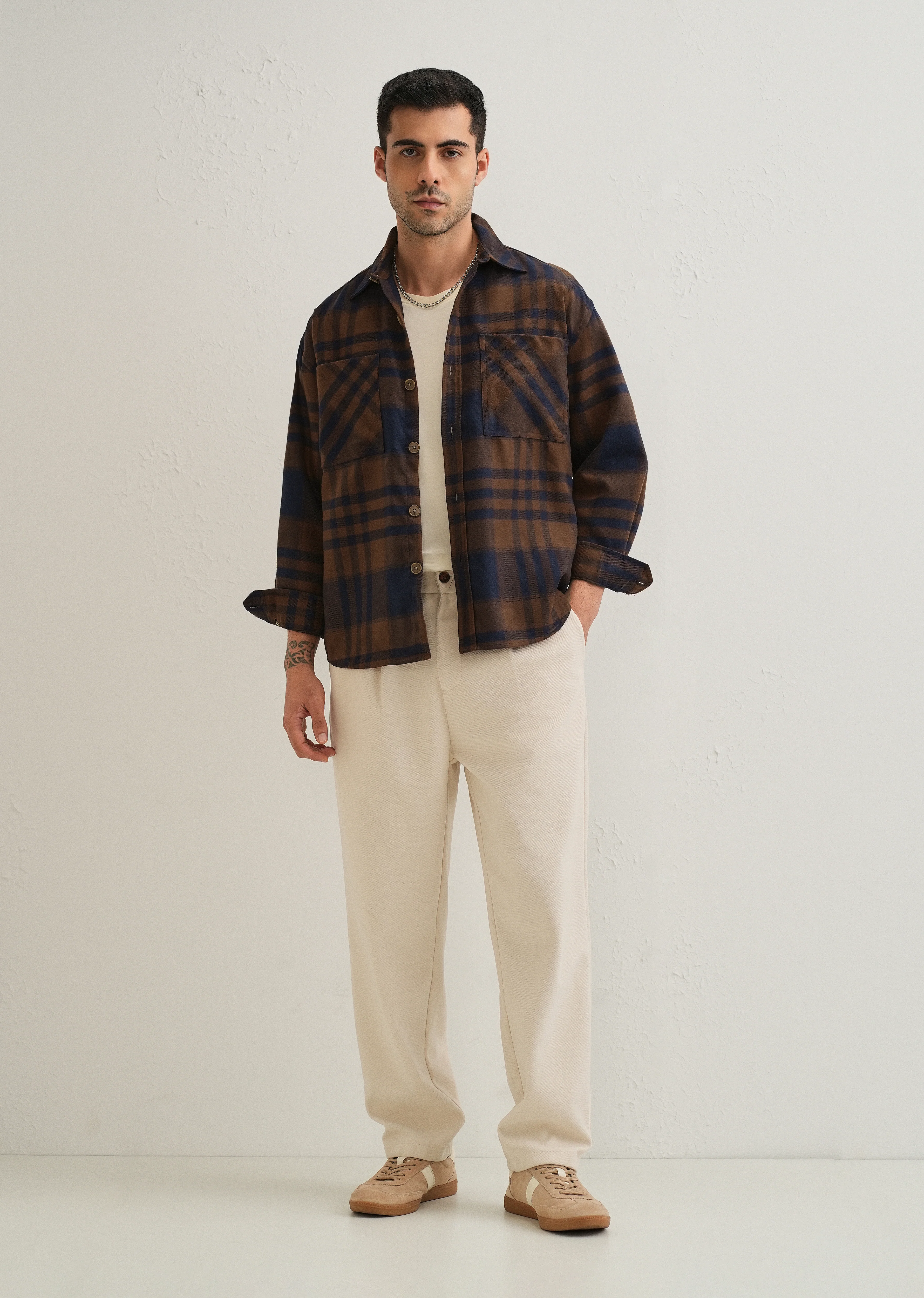Brown Checked Relaxed Fit Shacket - Image 6