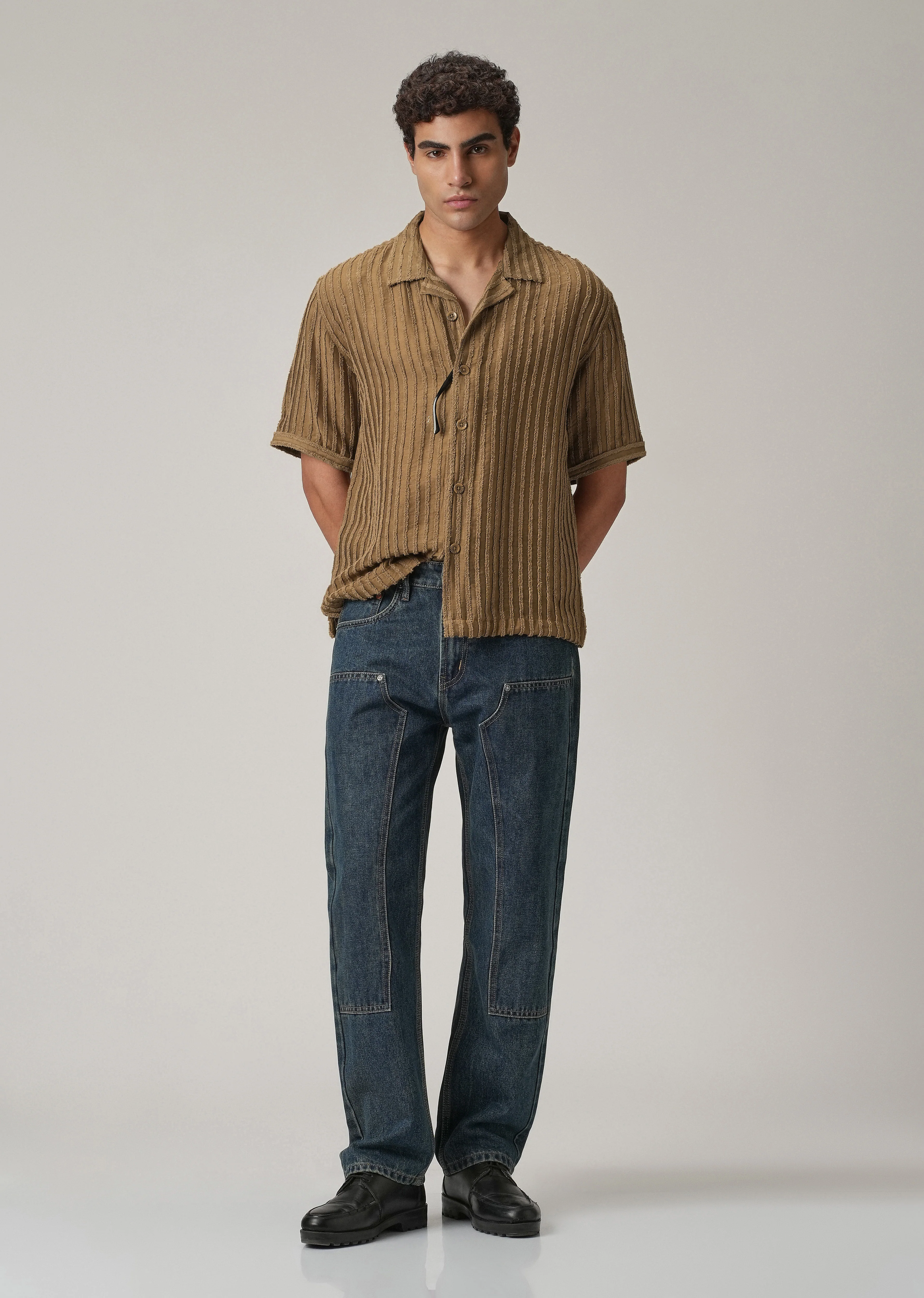 Brown Clip Jacquard Stripe Shirt - Image 6
