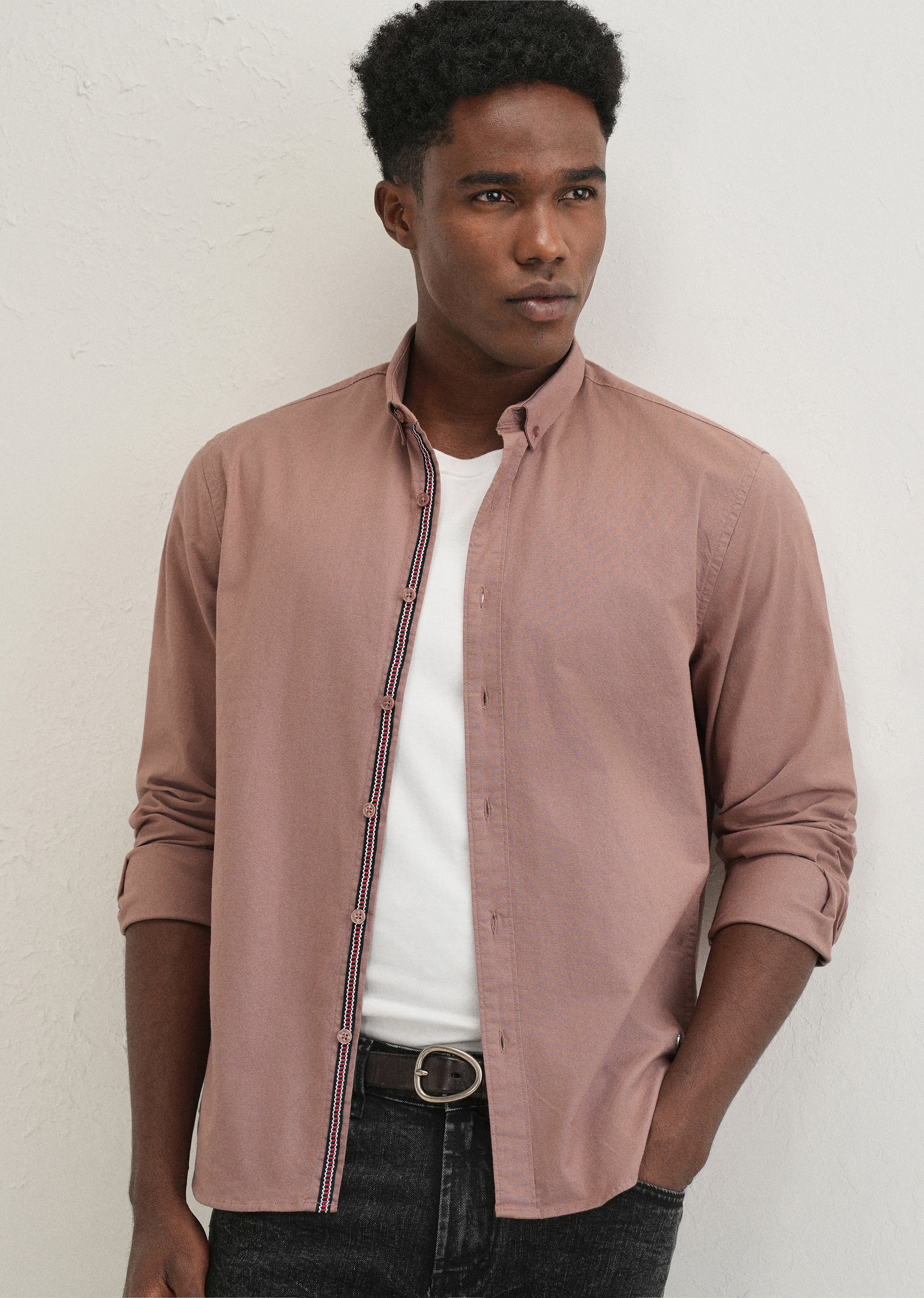 Brown Contrast Placket Shirt - Image 8