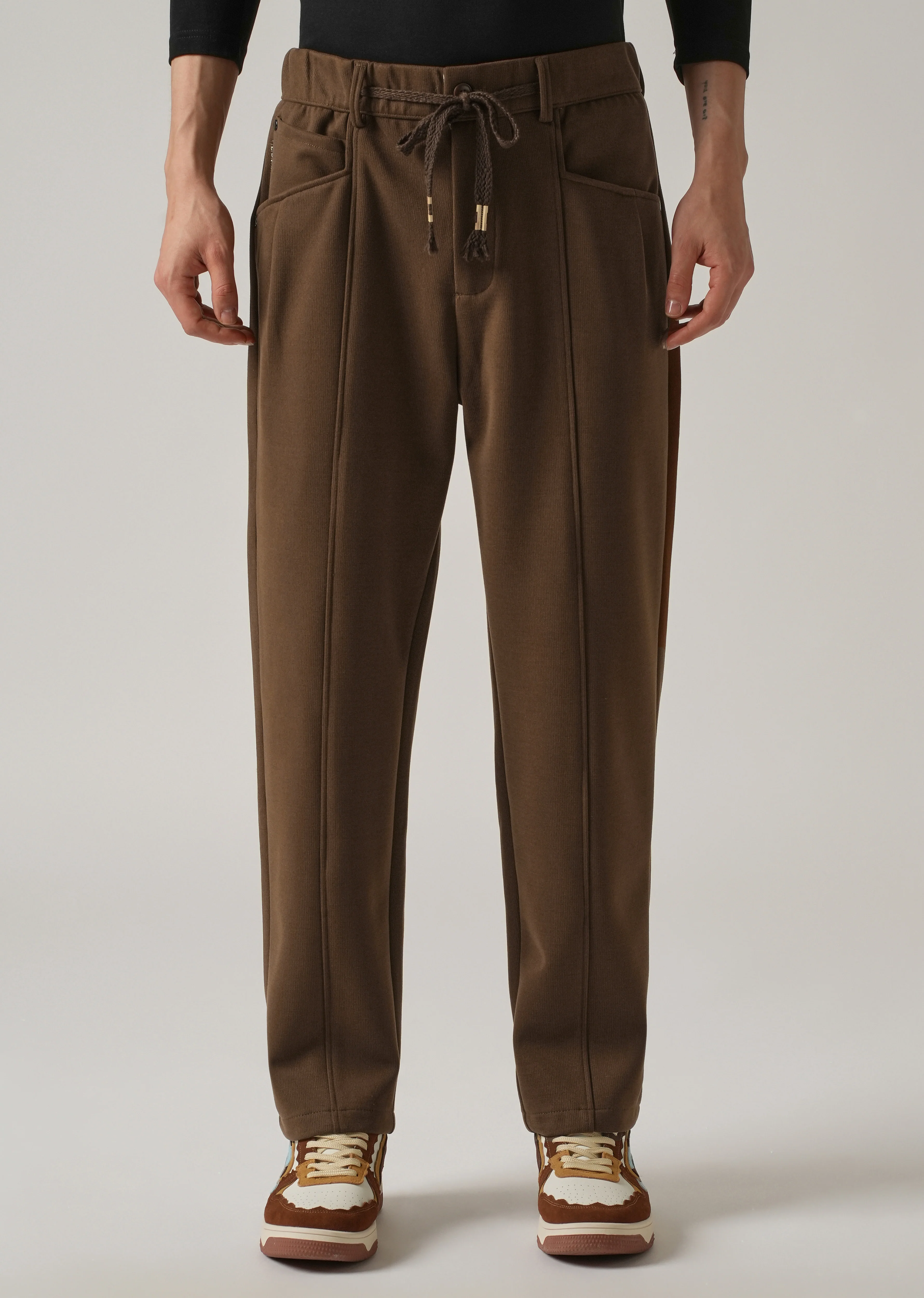 Brown Corduroy Relaxed Fit Drawstring Pant - Image 3