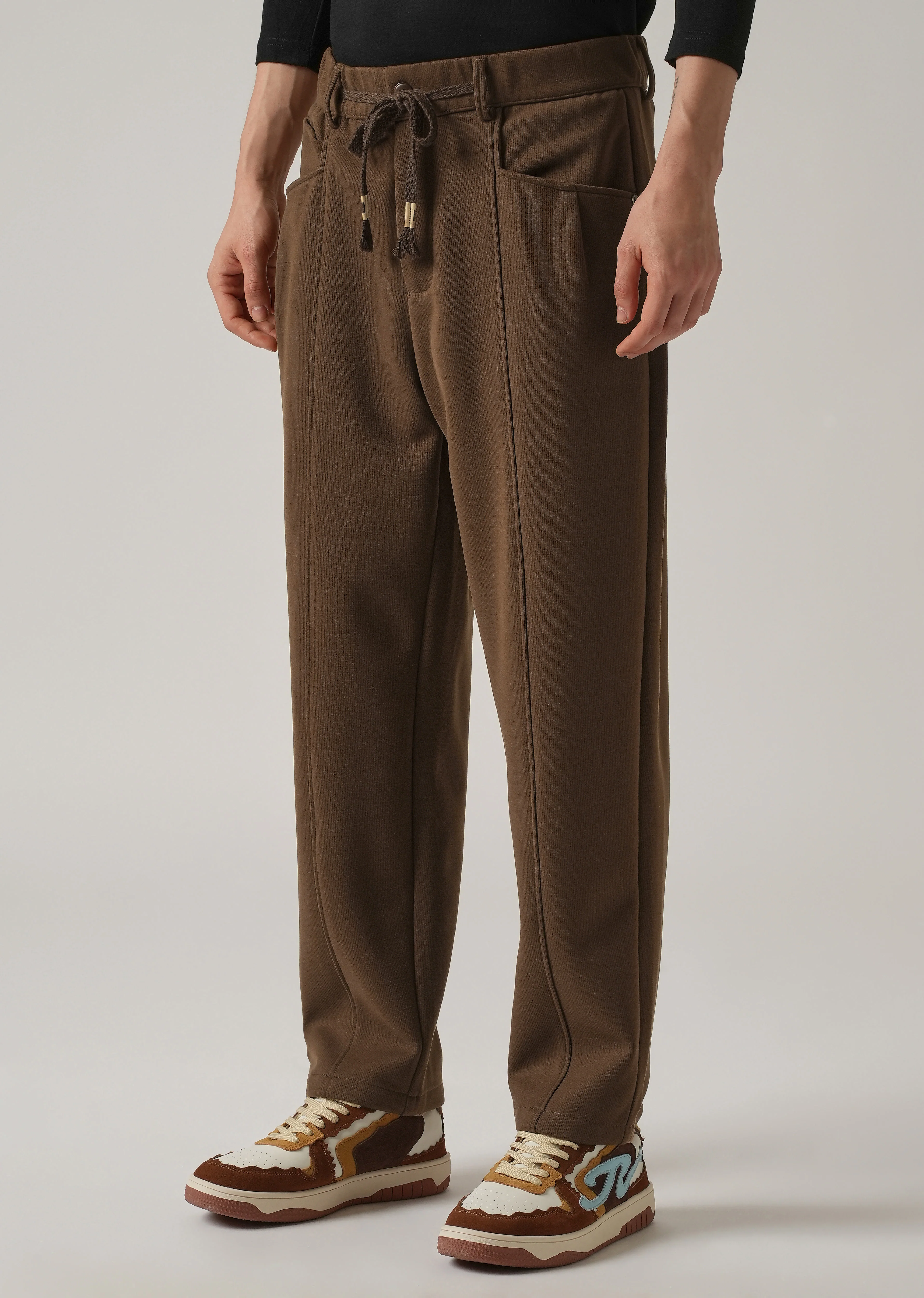 Brown Corduroy Relaxed Fit Drawstring Pant - Image 4