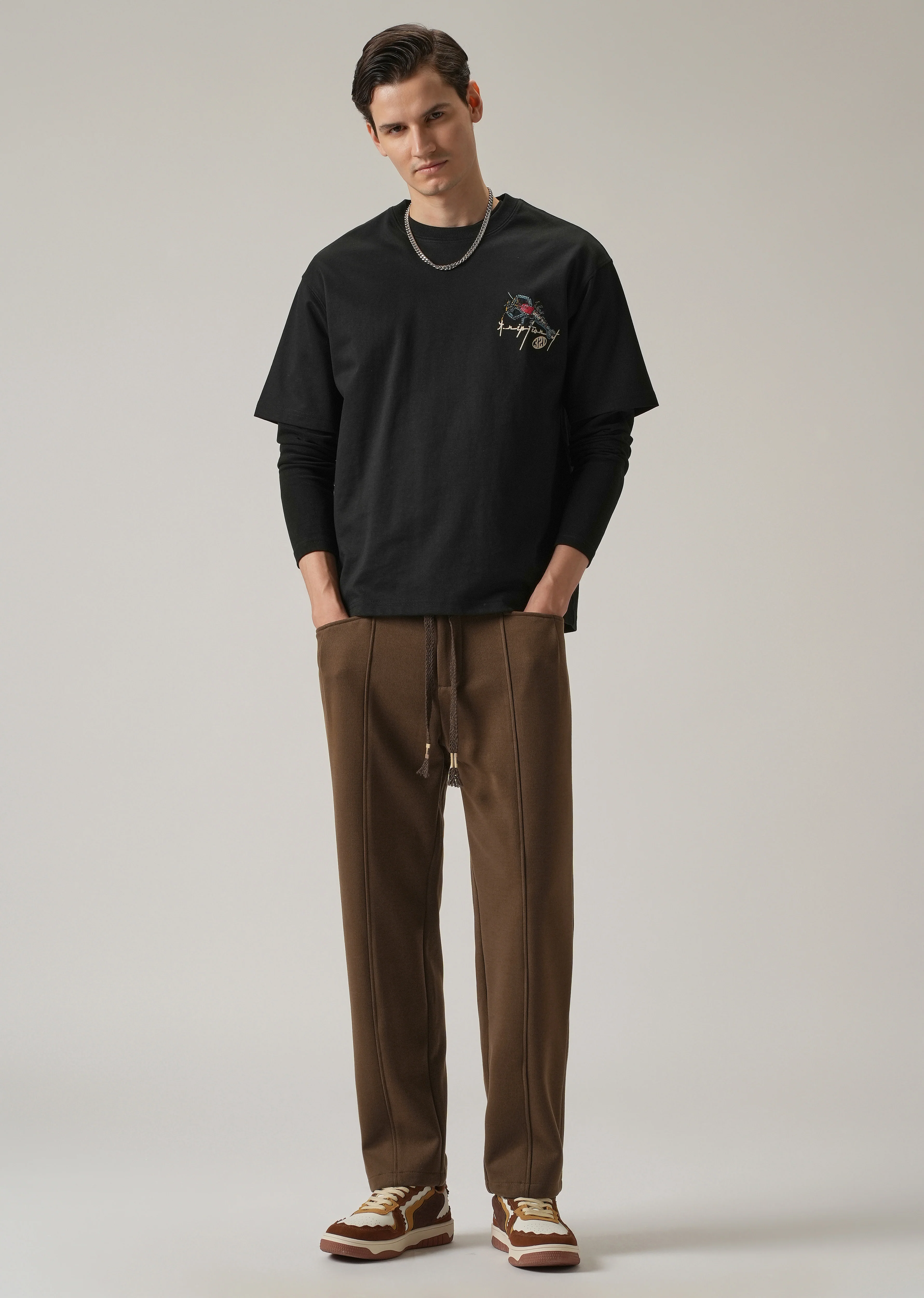 Brown Corduroy Relaxed Fit Drawstring Pant - Image 6