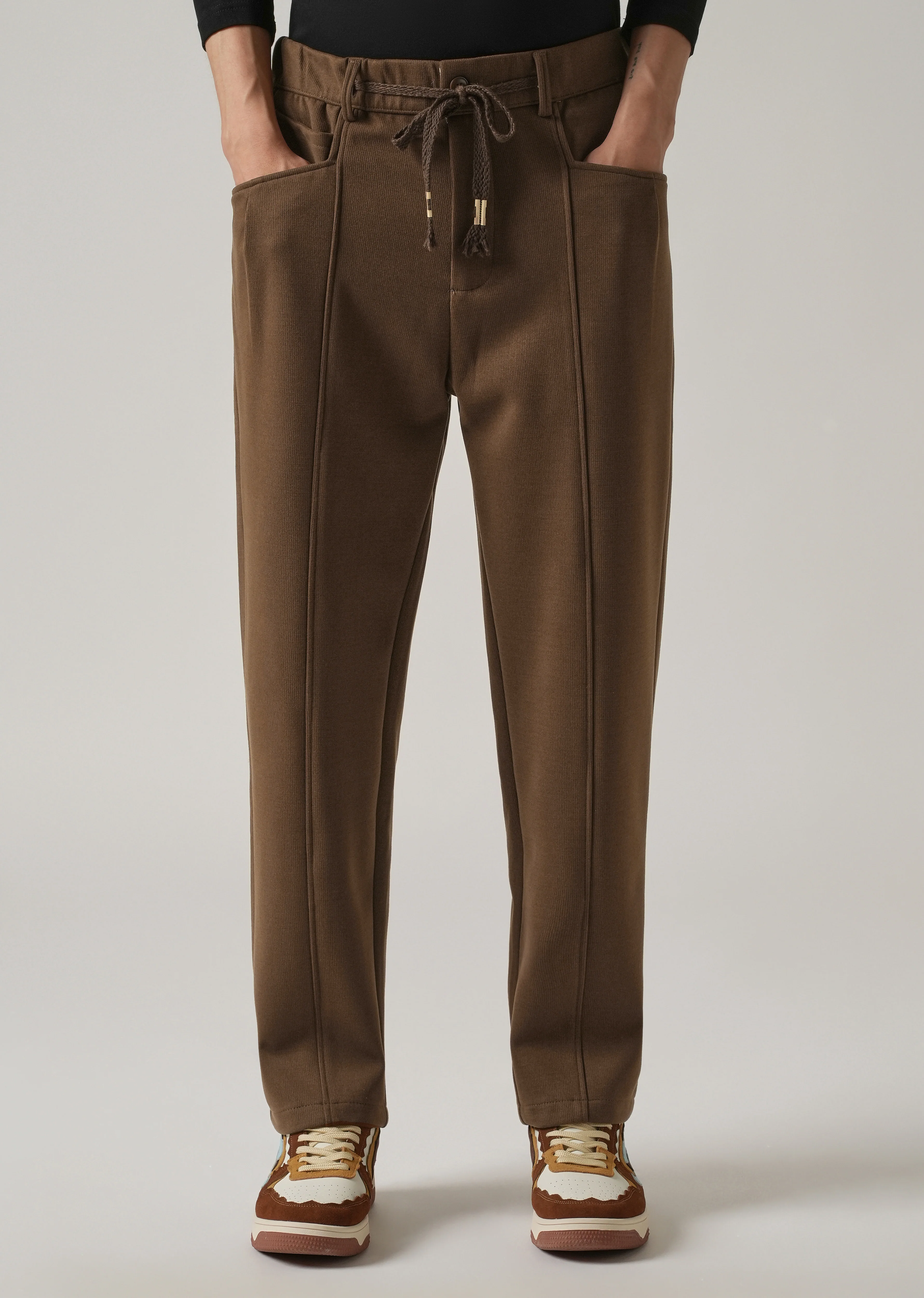 Brown Corduroy Relaxed Fit Drawstring Pant - Image 7