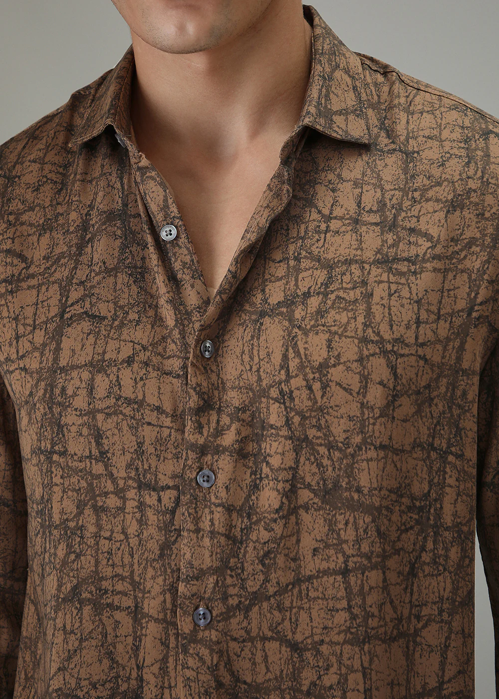 Brown Cracked Abstract Printed Shirt - Image 2