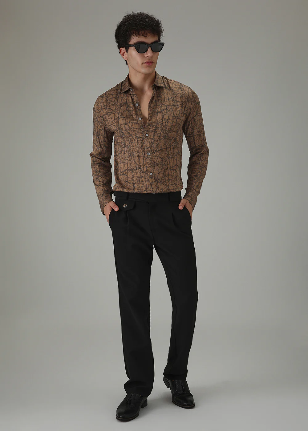 Brown Cracked Abstract Printed Shirt - Image 6