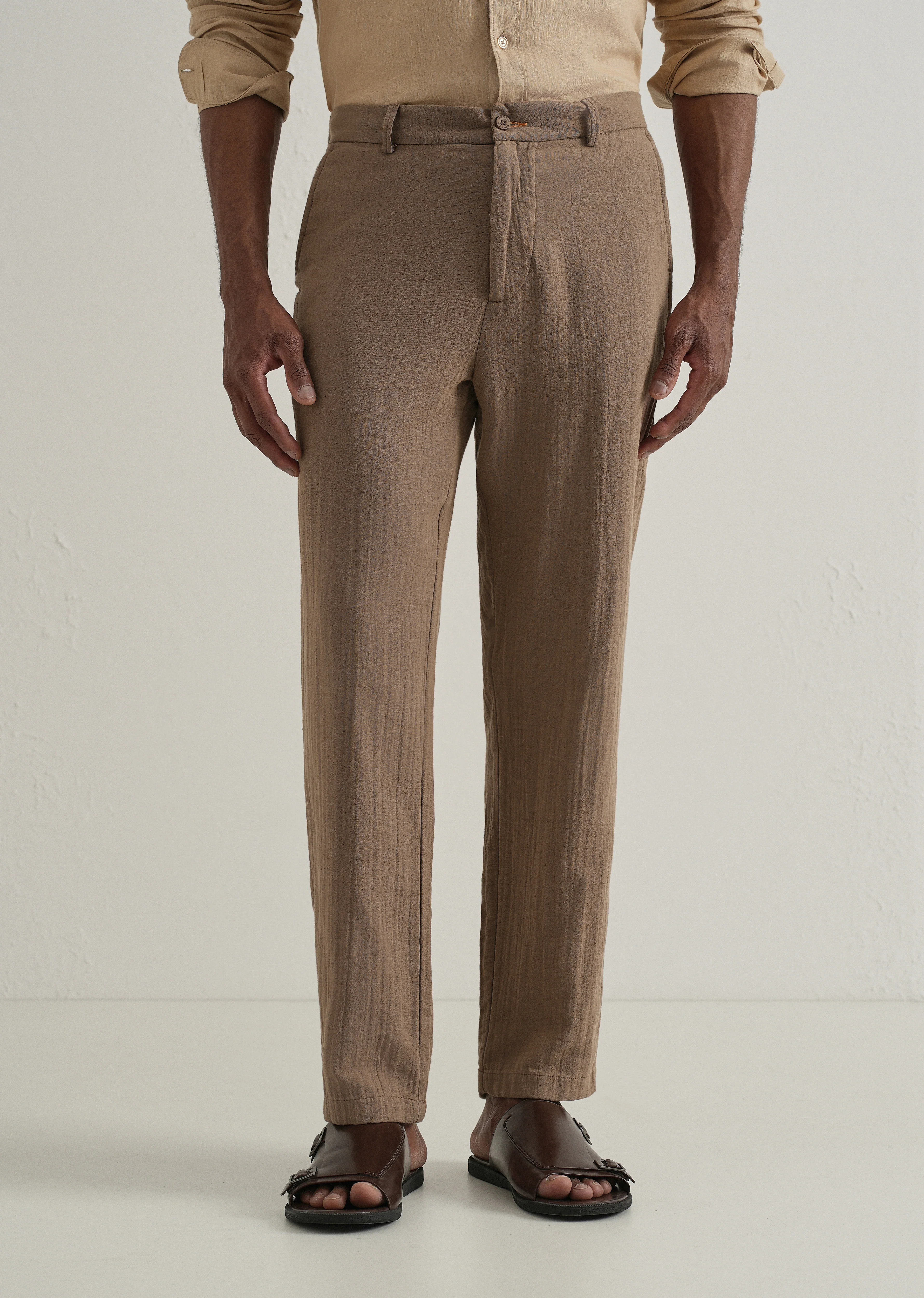 Brown Crinkled Cotton Trouser - Image 3