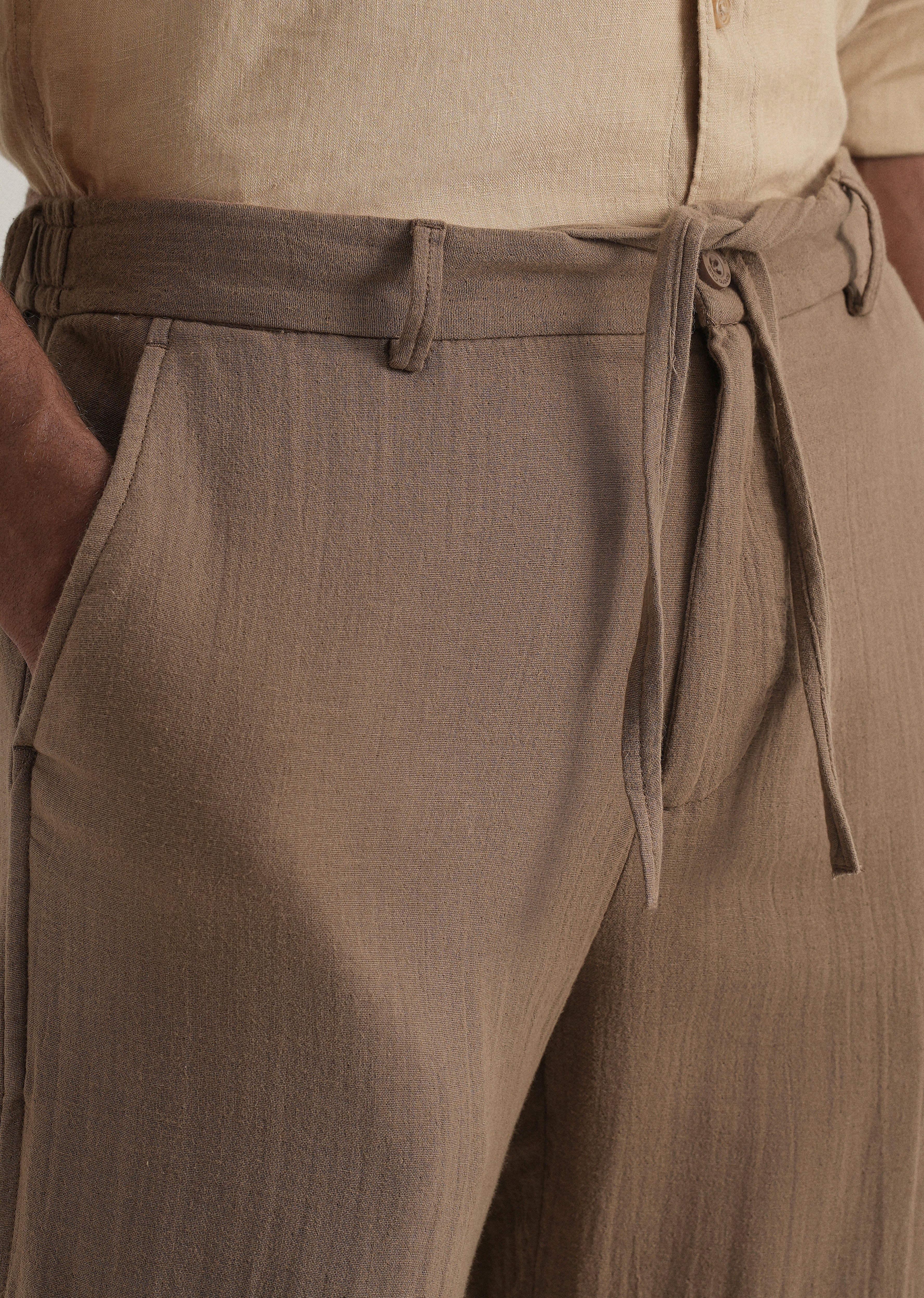 Brown Crinkled Cotton Trouser - Image 5
