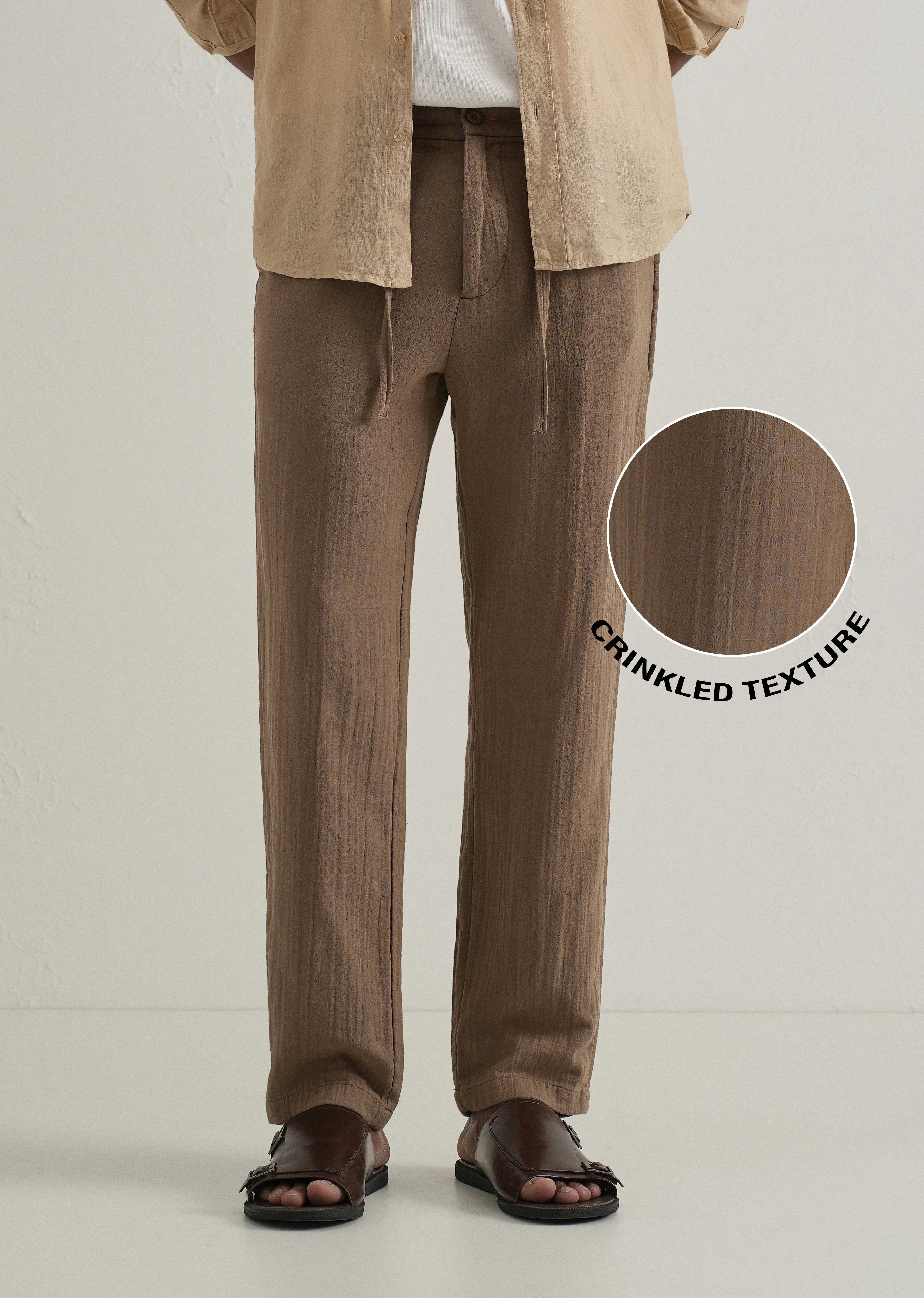 Brown Crinkled Cotton Trouser - Image 7