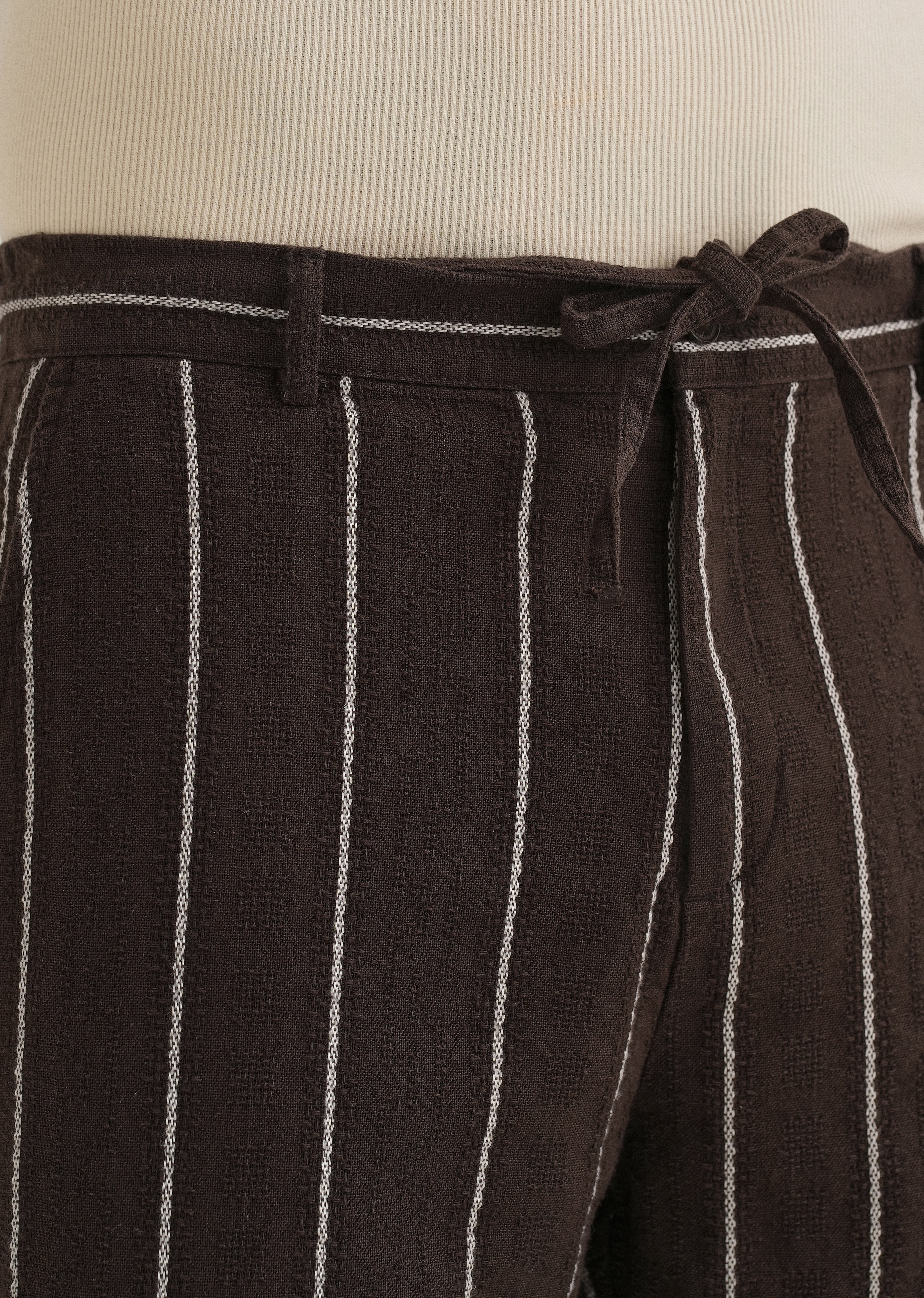 Brown Dobby Cotton Stripe Pants - Image 5
