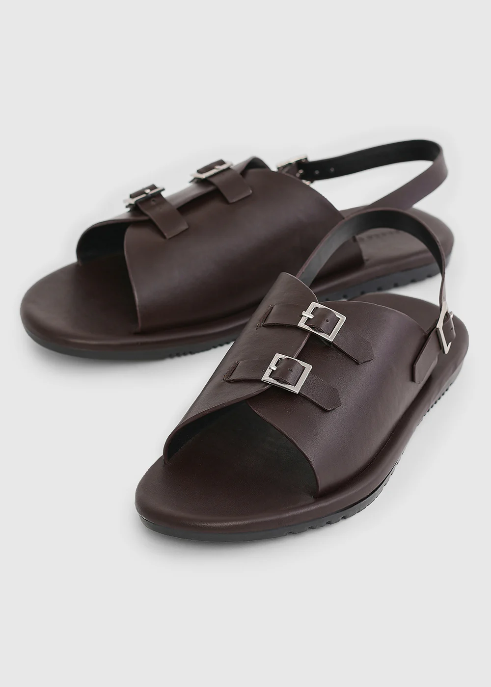 Brown Double Buckle Backstrap Sandals - Image 2