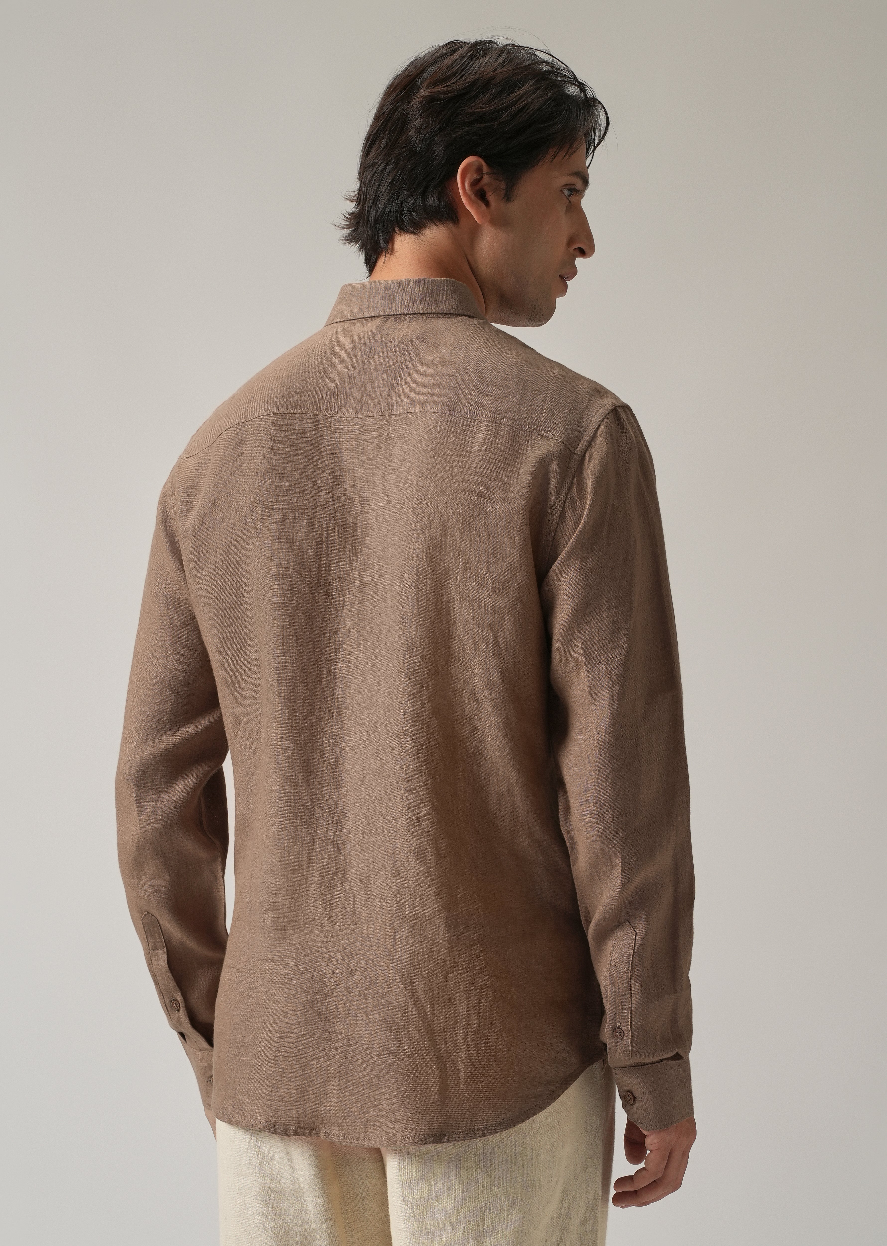 Brown Double Pocket 100% Pure Irish Linen Shirt - Image 3