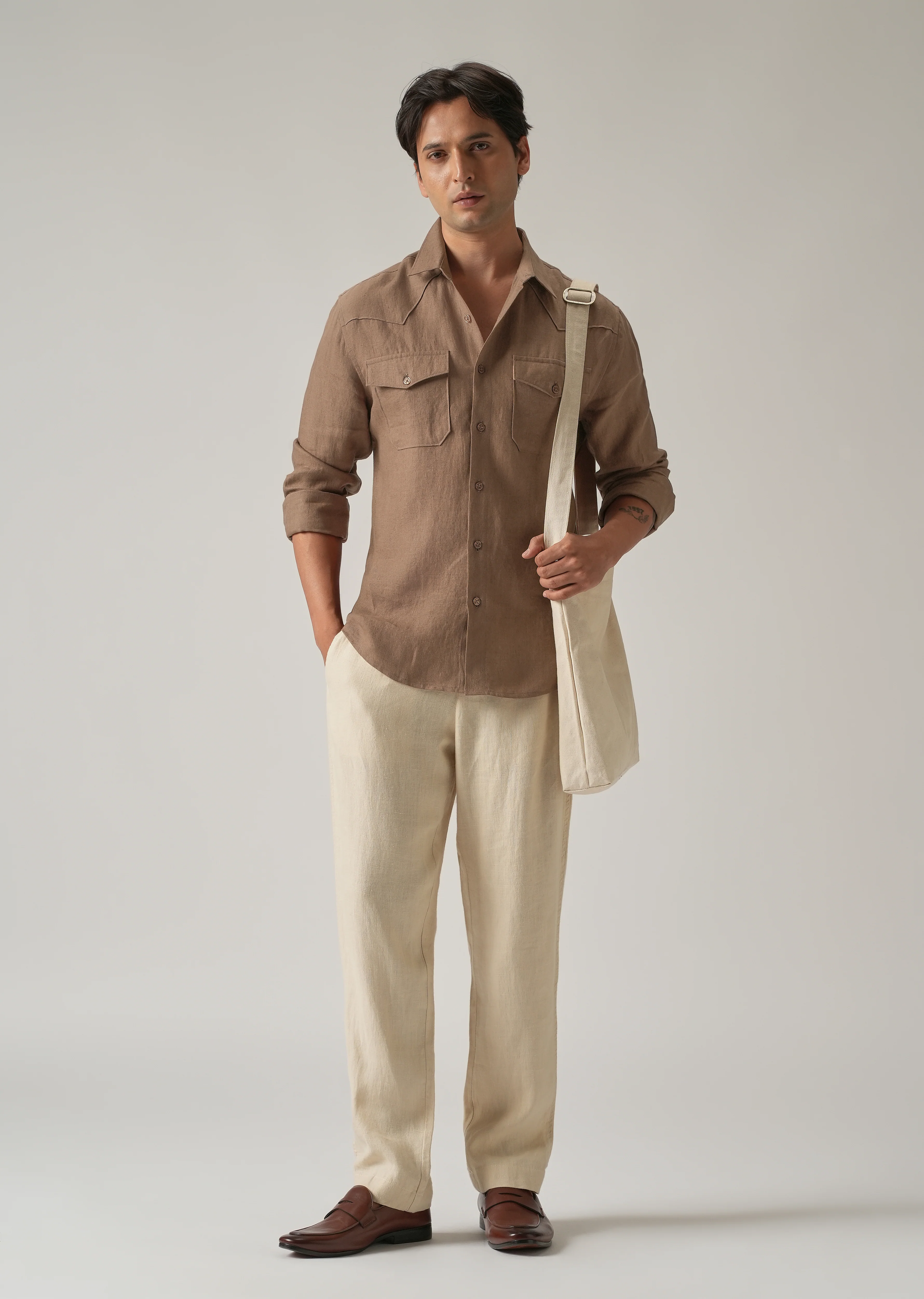 Brown Double Pocket 100% Pure Irish Linen Shirt - Image 7