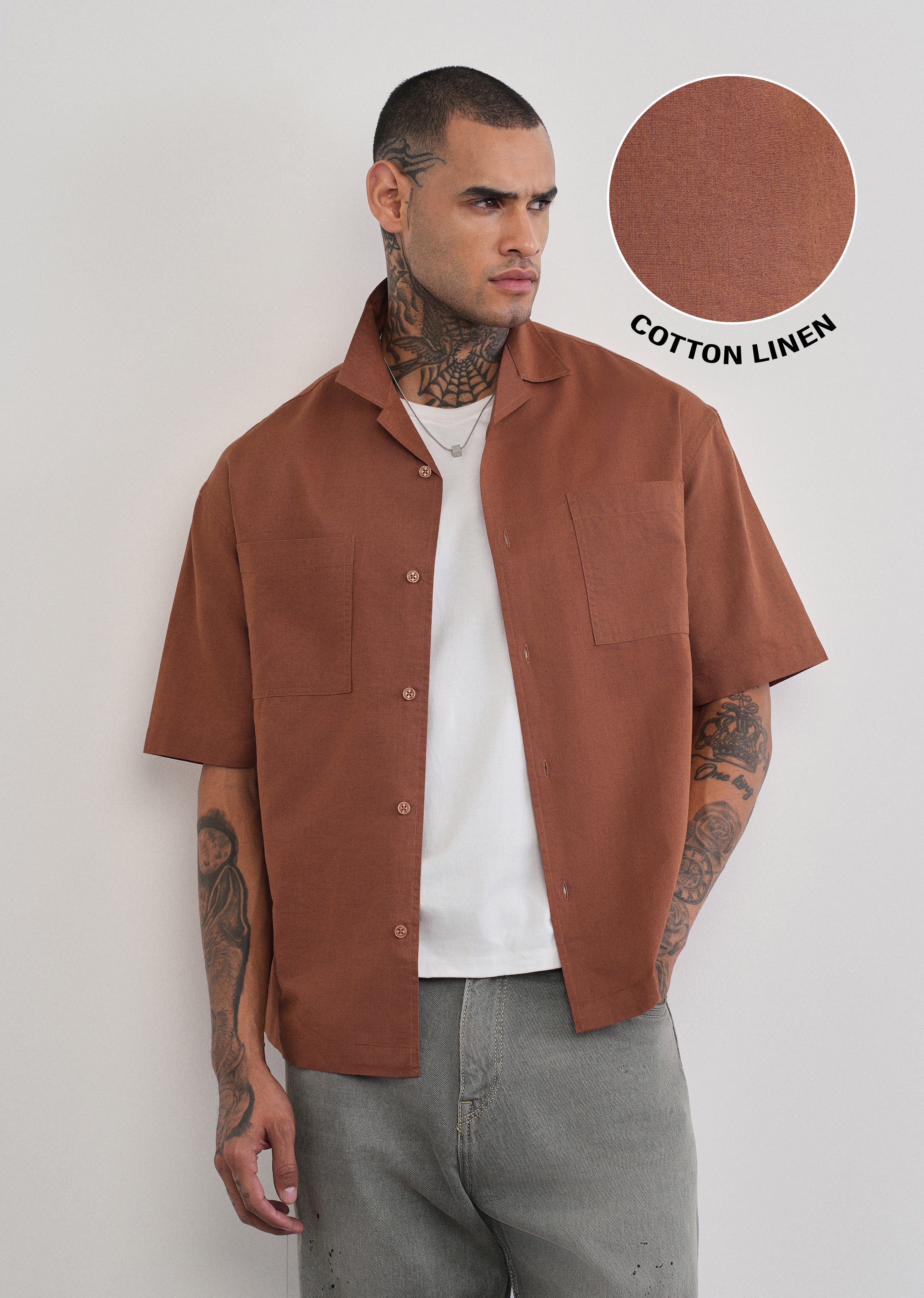 Brown Double Pocket Cotton Linen Shirt - Image 2