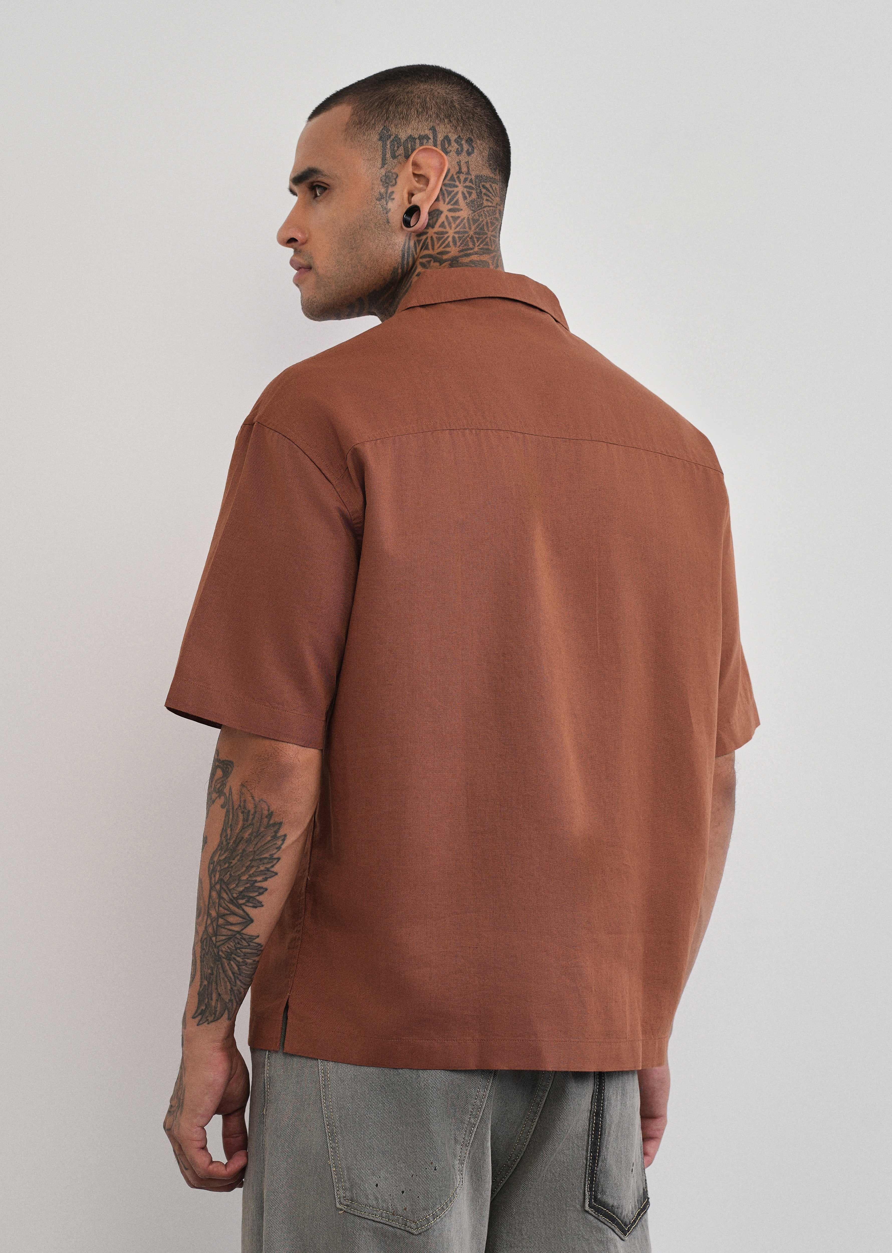 Brown Double Pocket Cotton Linen Shirt - Image 3