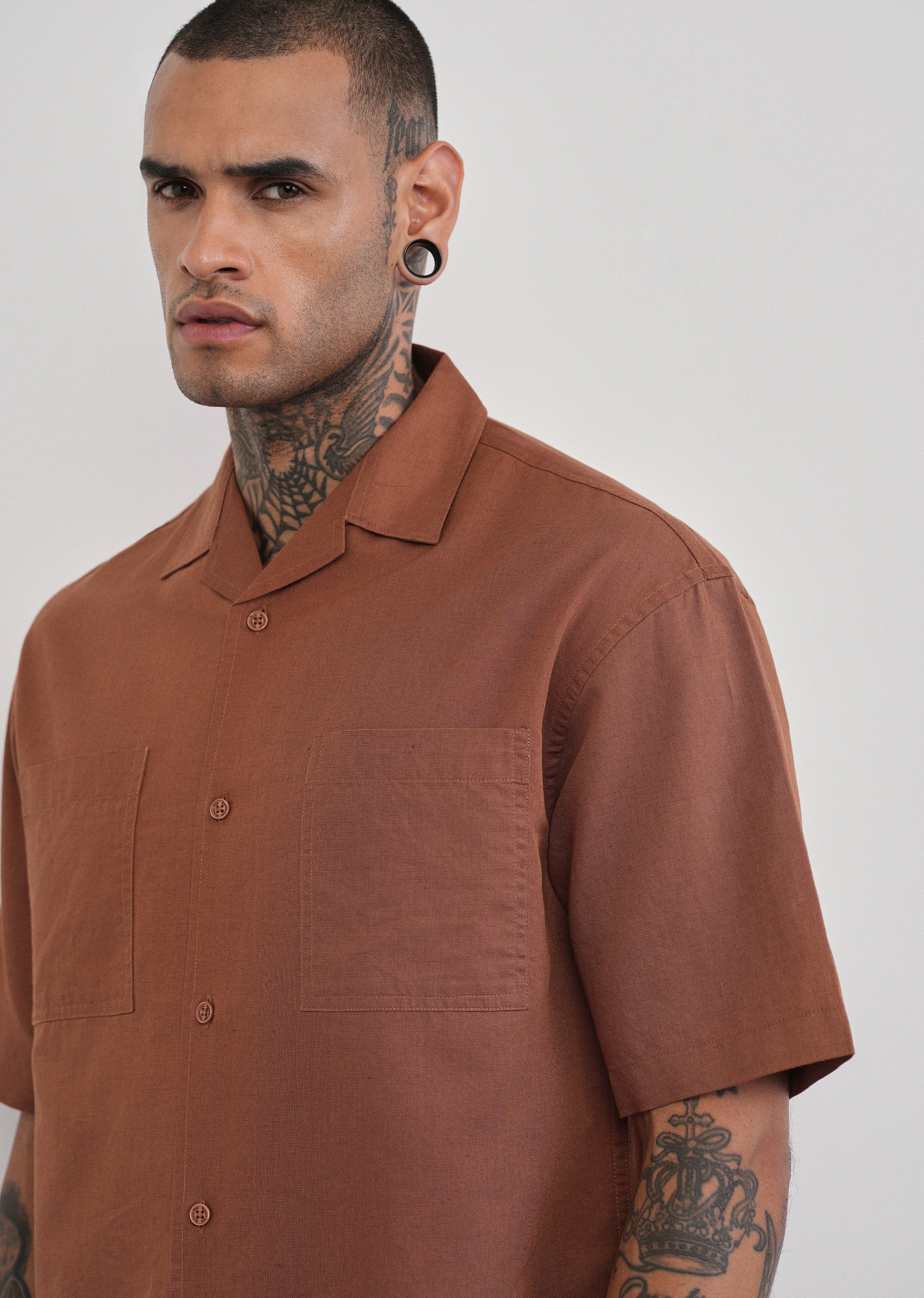 Brown Double Pocket Cotton Linen Shirt - Image 7