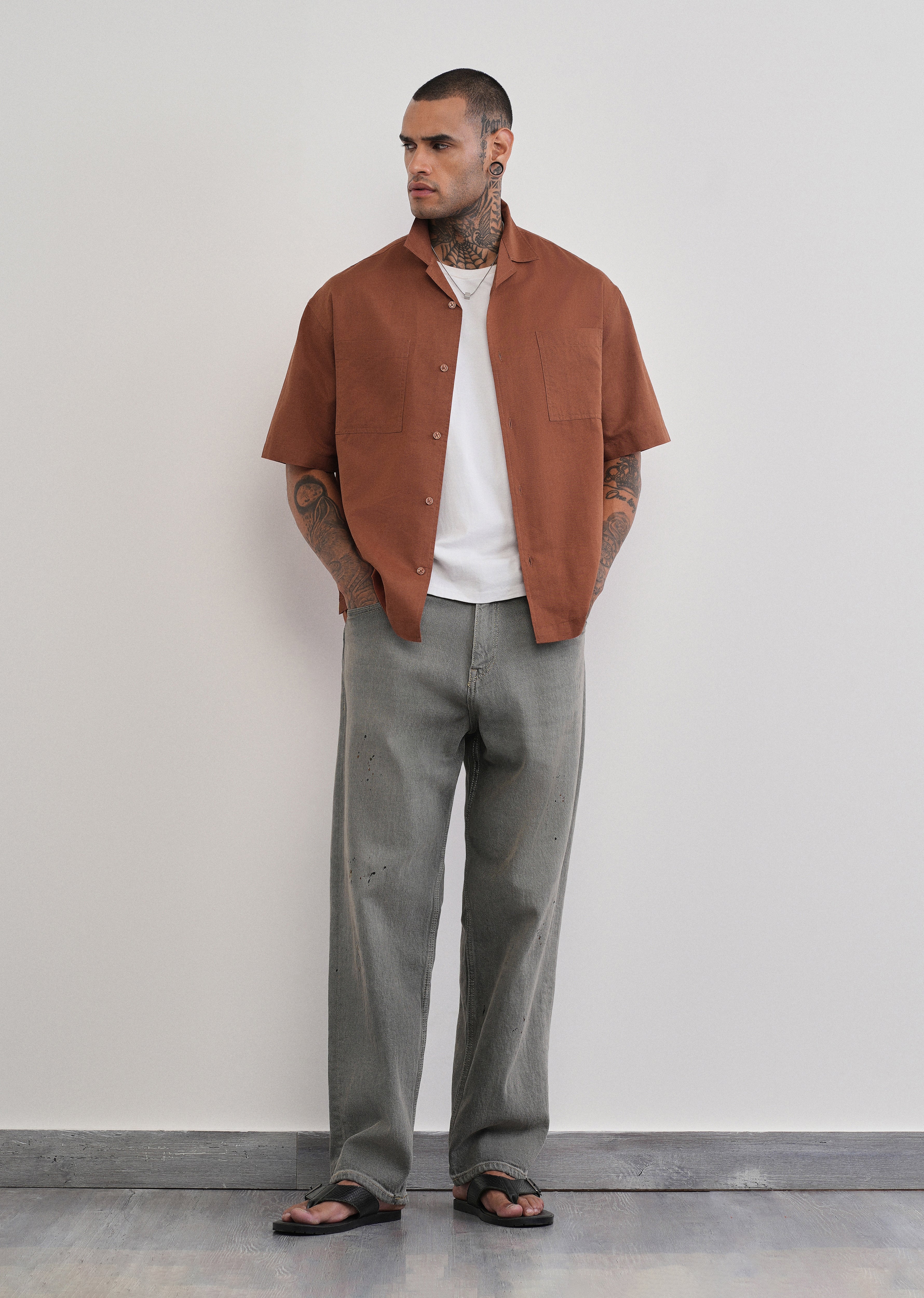 Brown Double Pocket Cotton Linen Shirt - Image 8