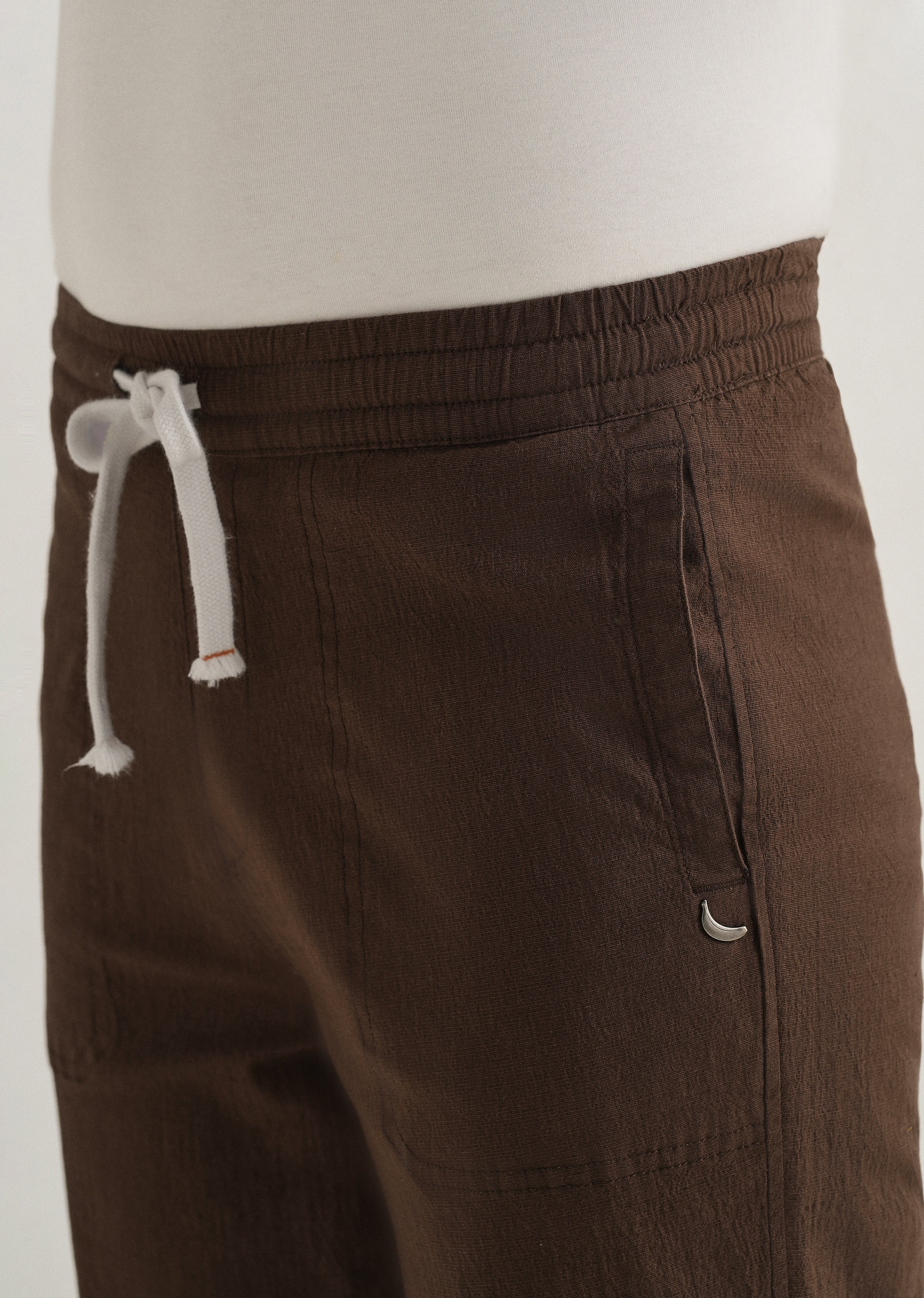 Brown Drawstring Cotton Linen Pant - Image 5