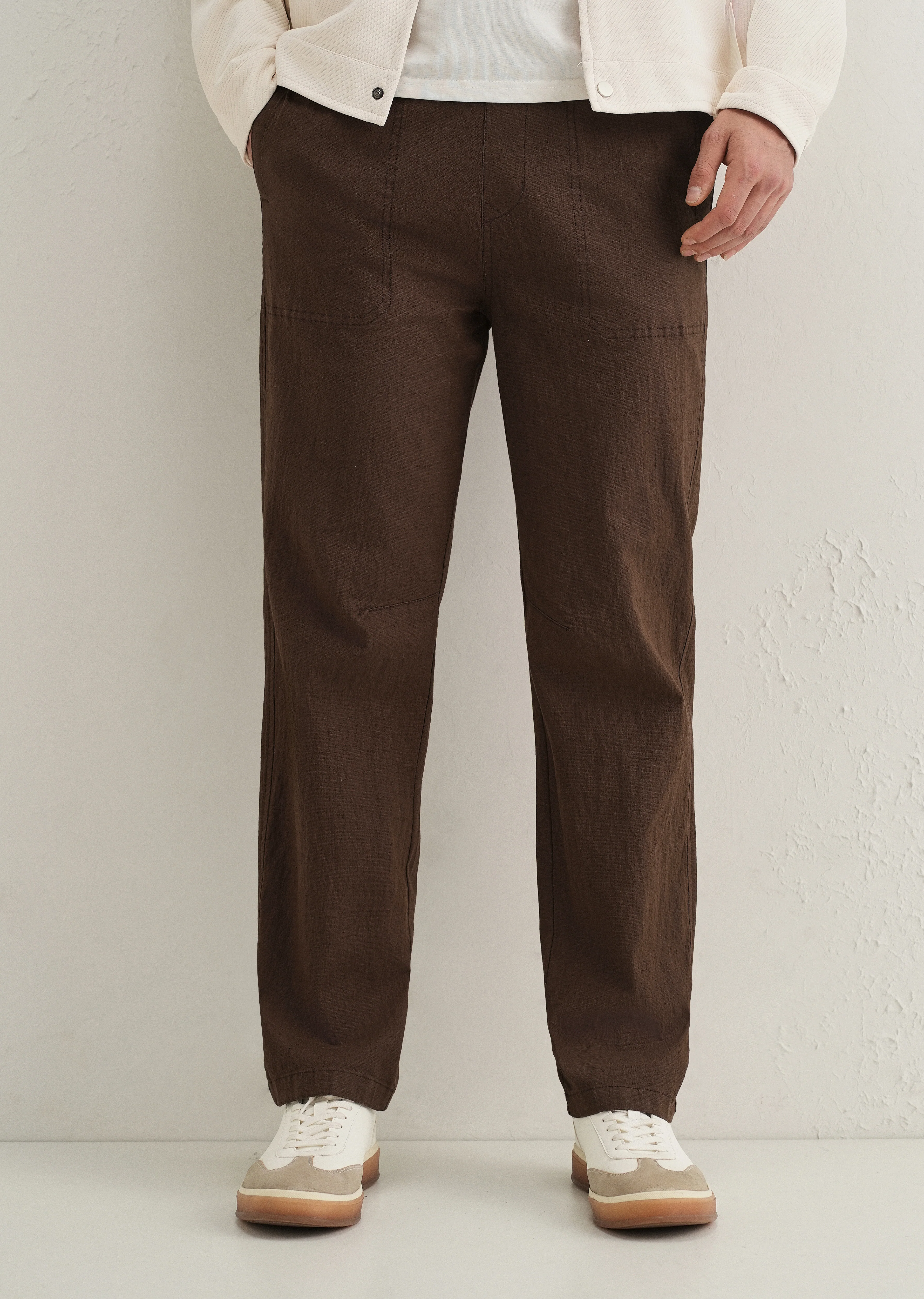 Brown Drawstring Cotton Linen Pant - Image 7