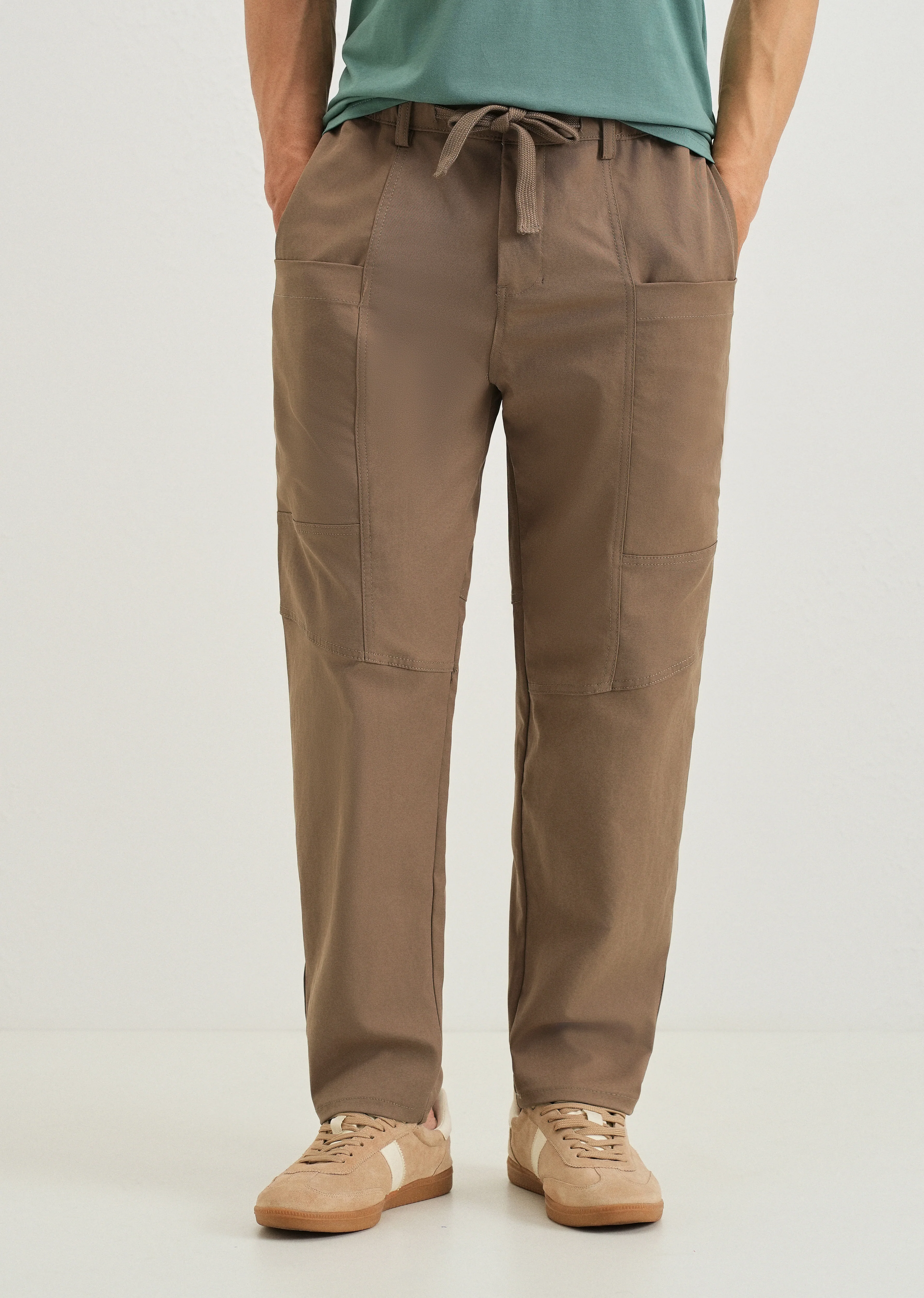 Brown Drawstring Panel Cargo Pant - Image 7