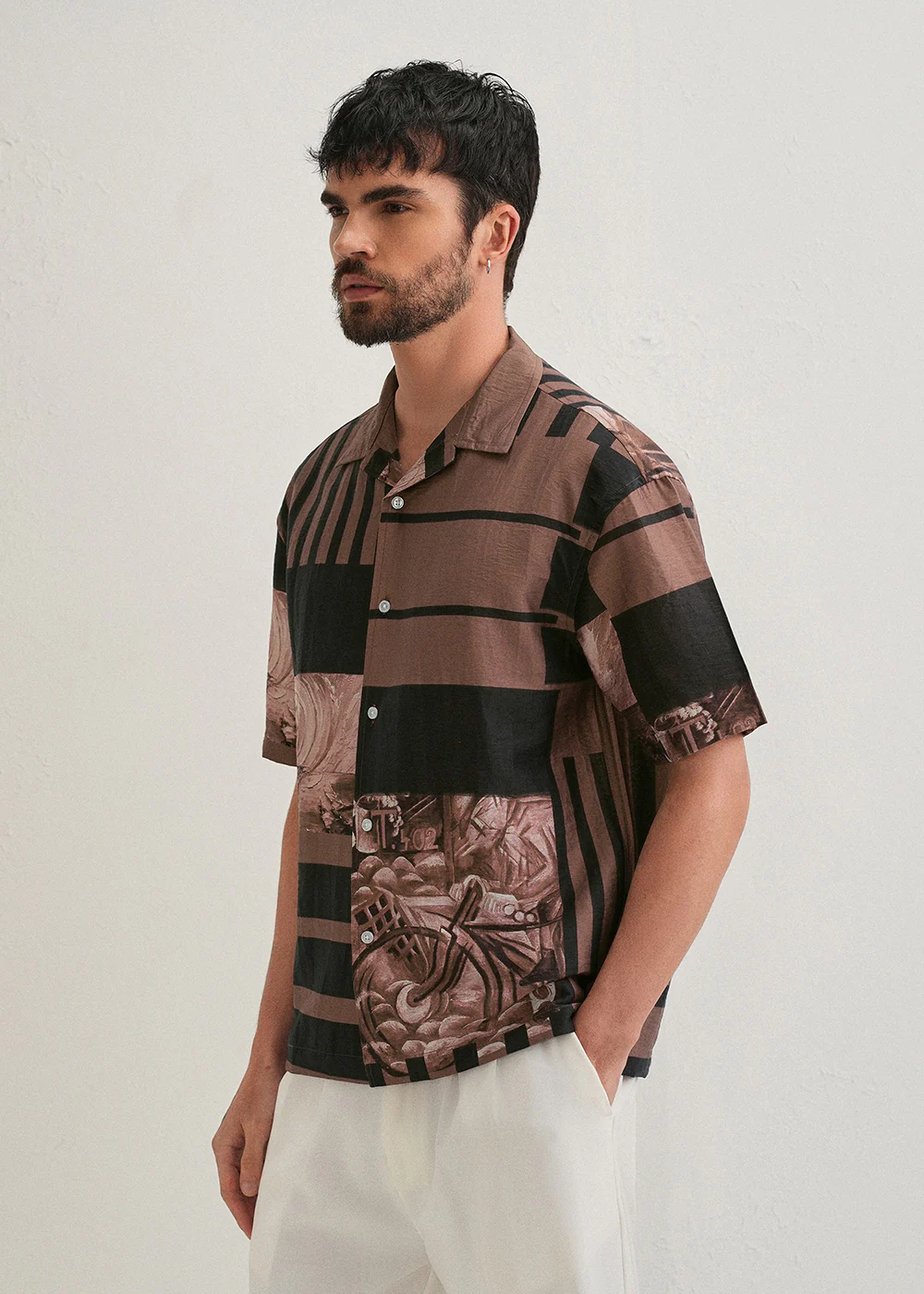 Brown Dual-Tone Printed Shirt - Image 4