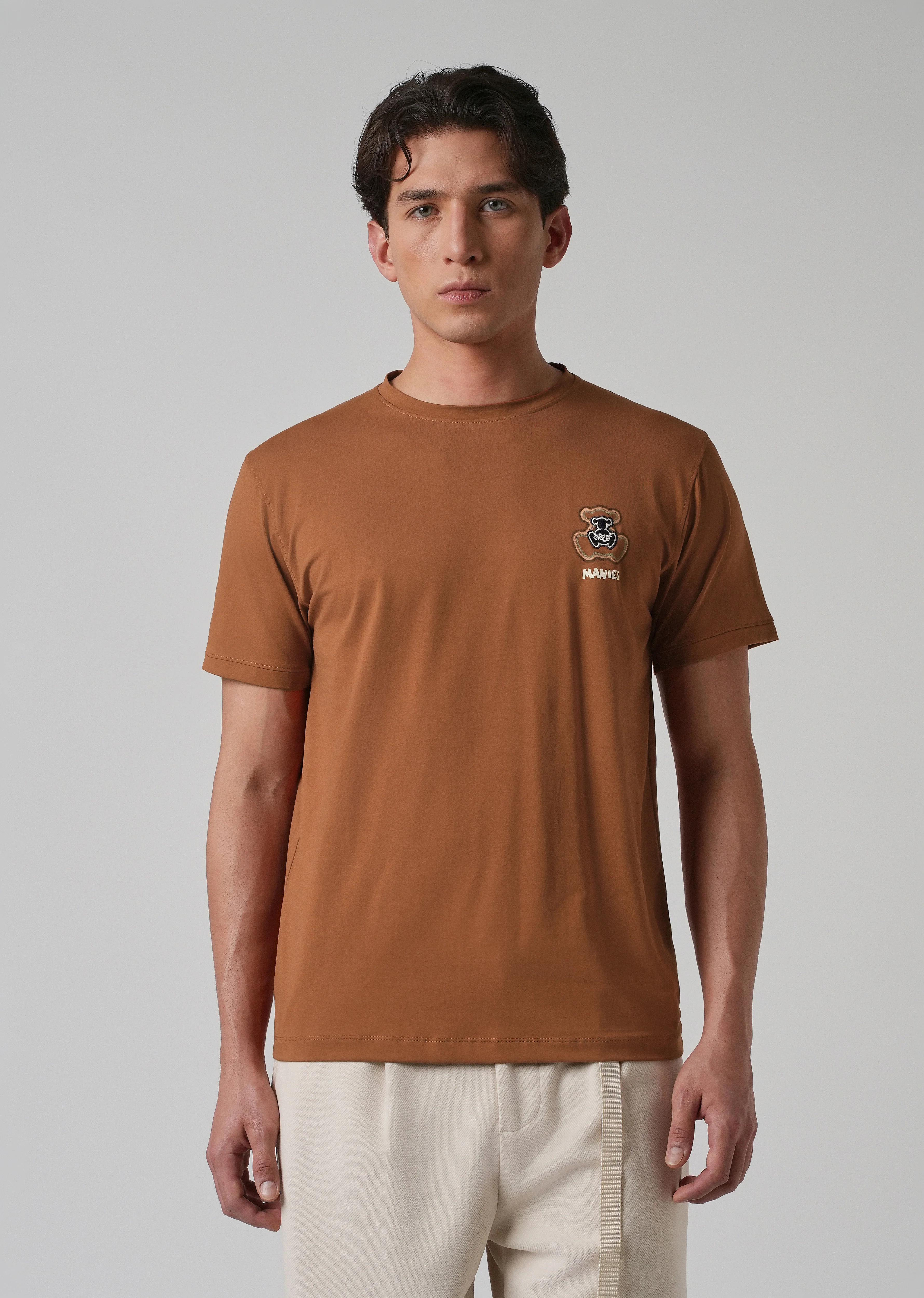 Brown Embossed Printed Slim Fit T-shirt - Image 3