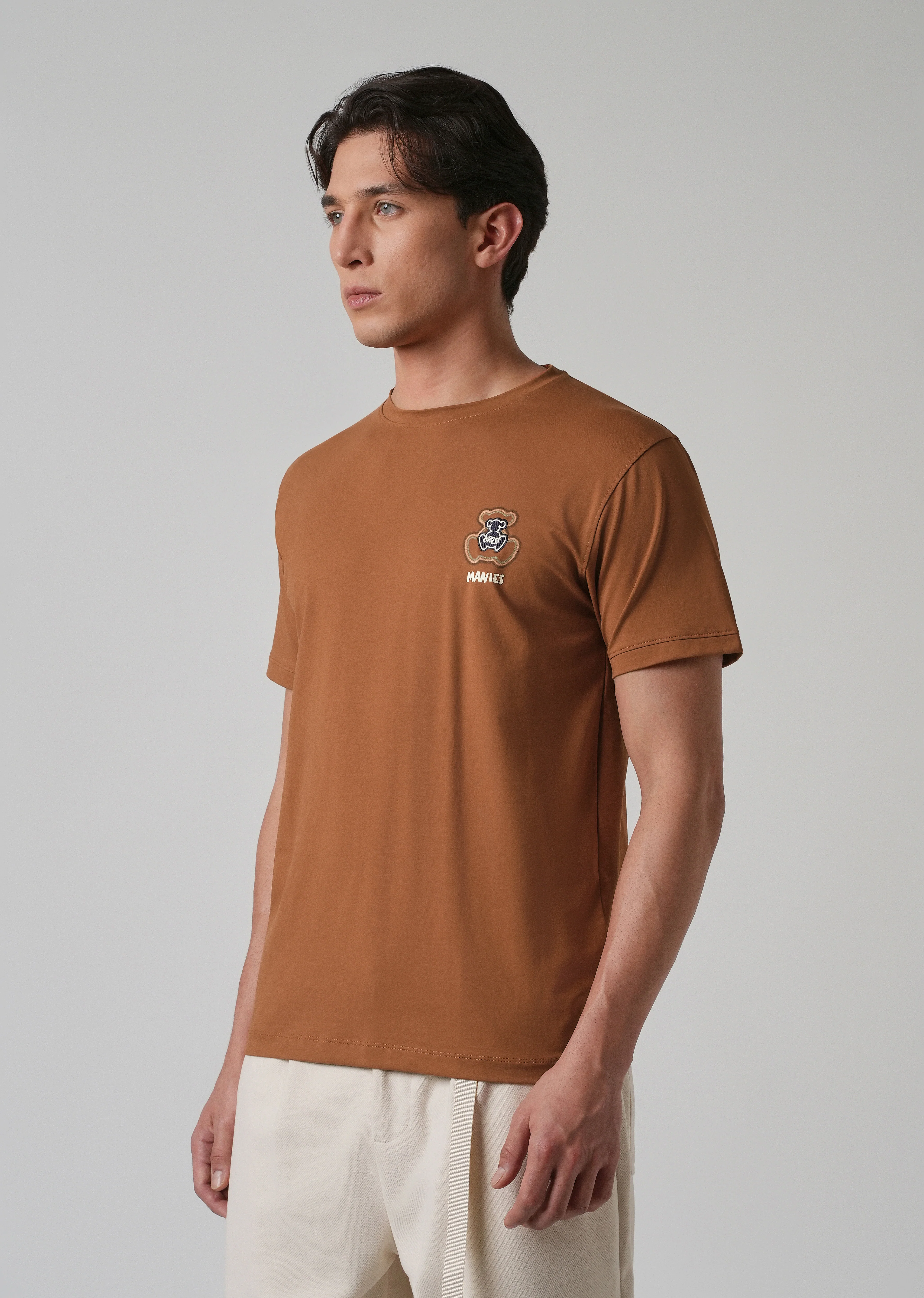 Brown Embossed Printed Slim Fit T-shirt - Image 4