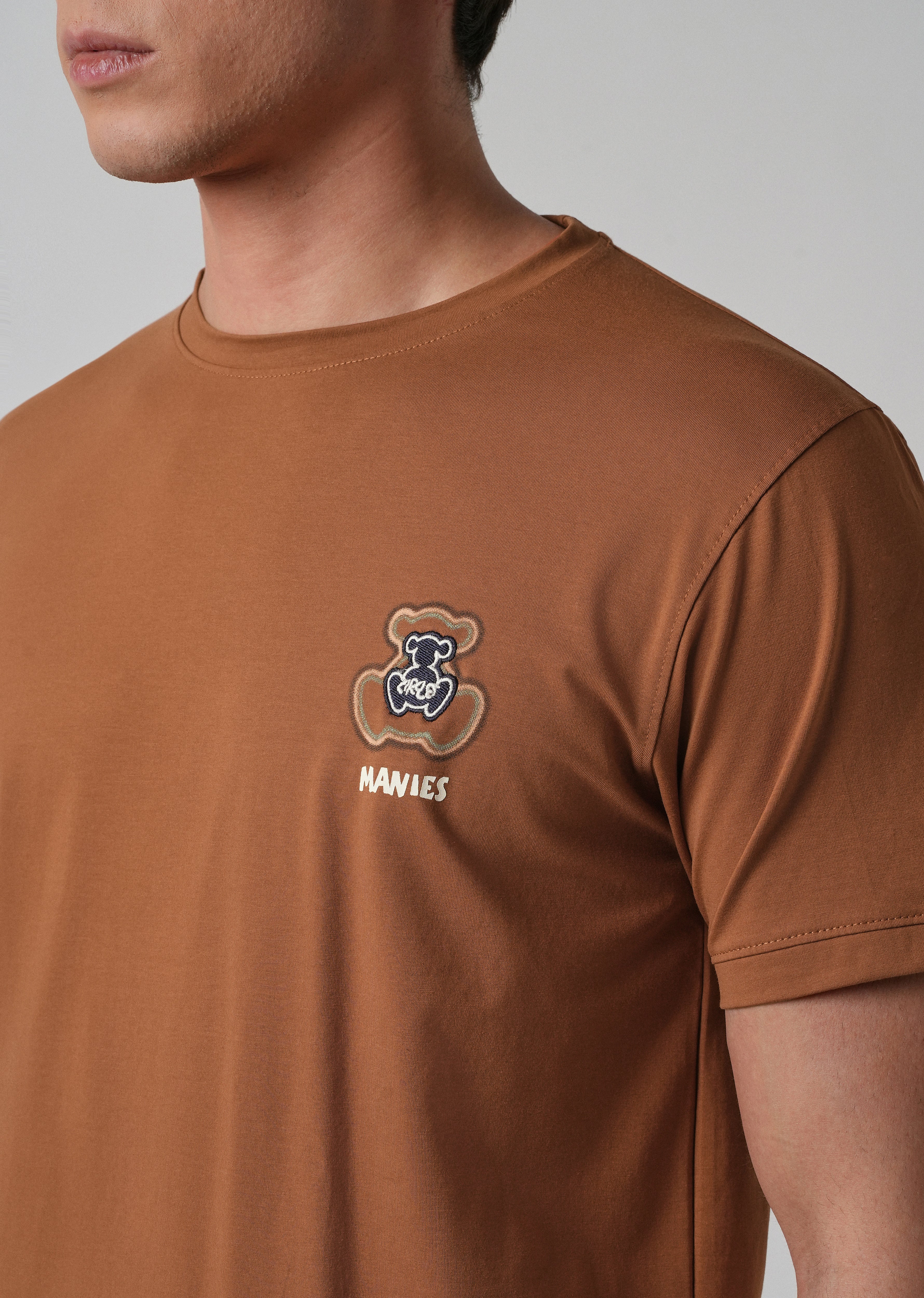 Brown Embossed Printed Slim Fit T-shirt - Image 5