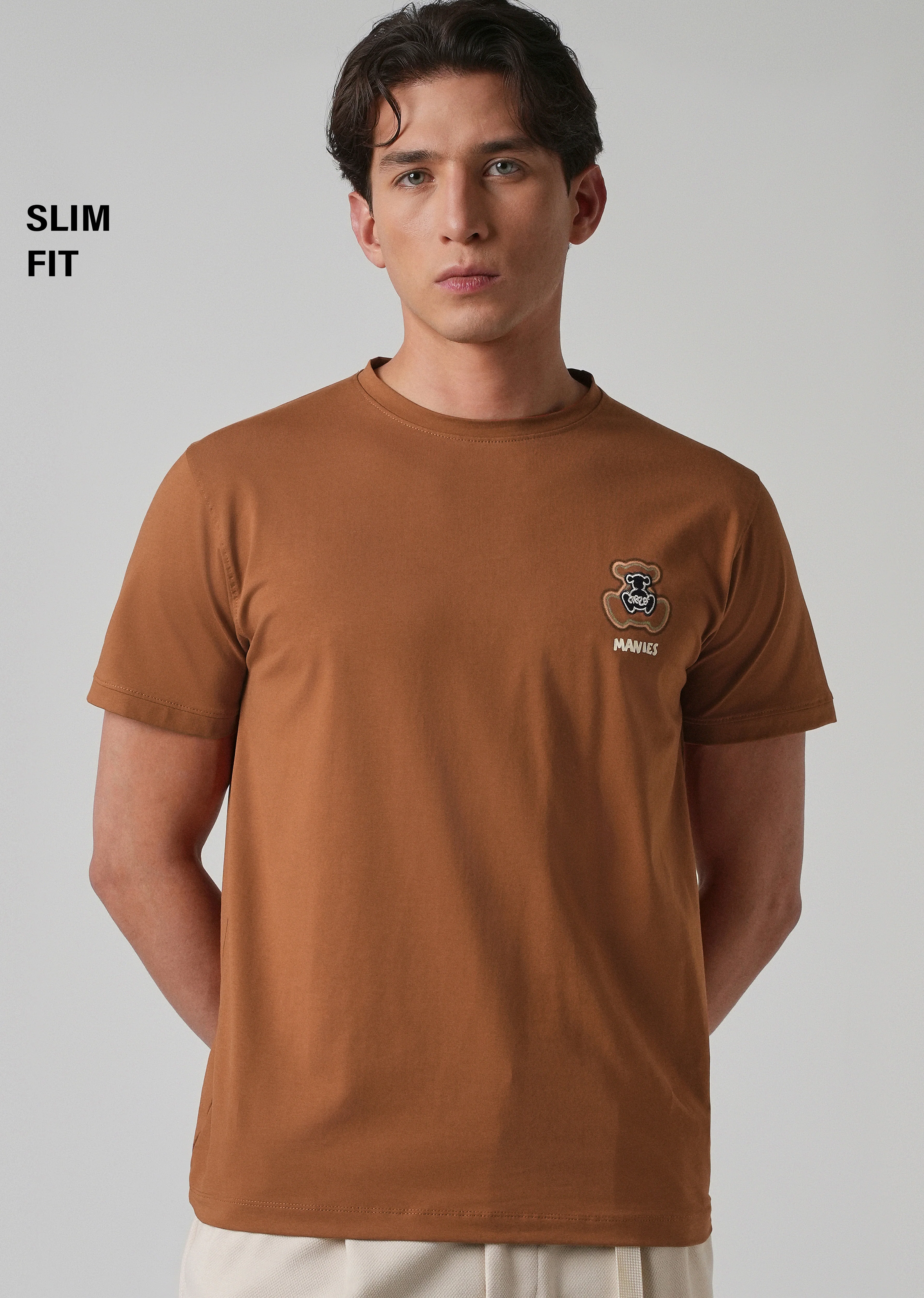 Brown Embossed Printed Slim Fit T-shirt - Image 7