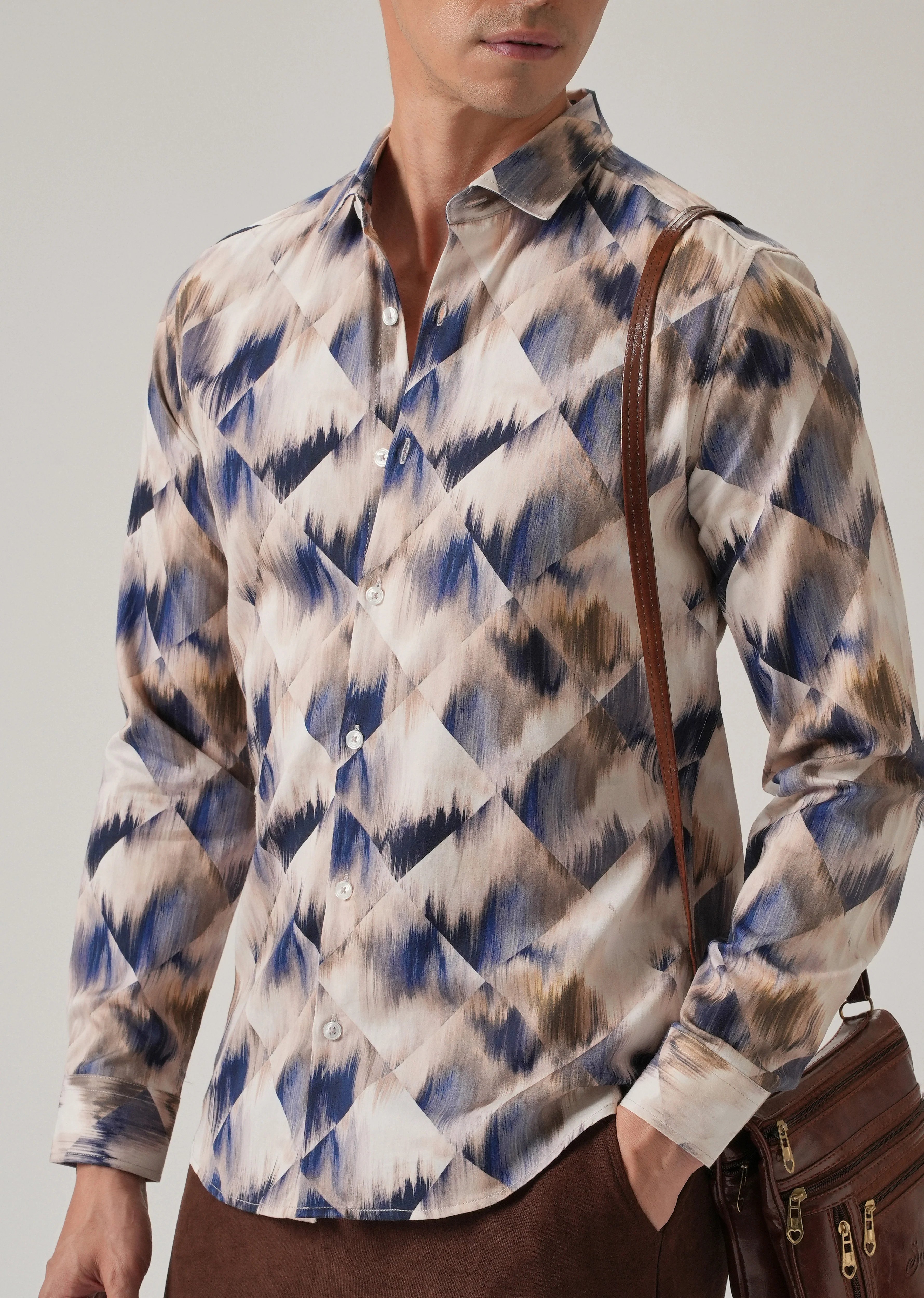 Brown Geometric Print Shirt - Image 7