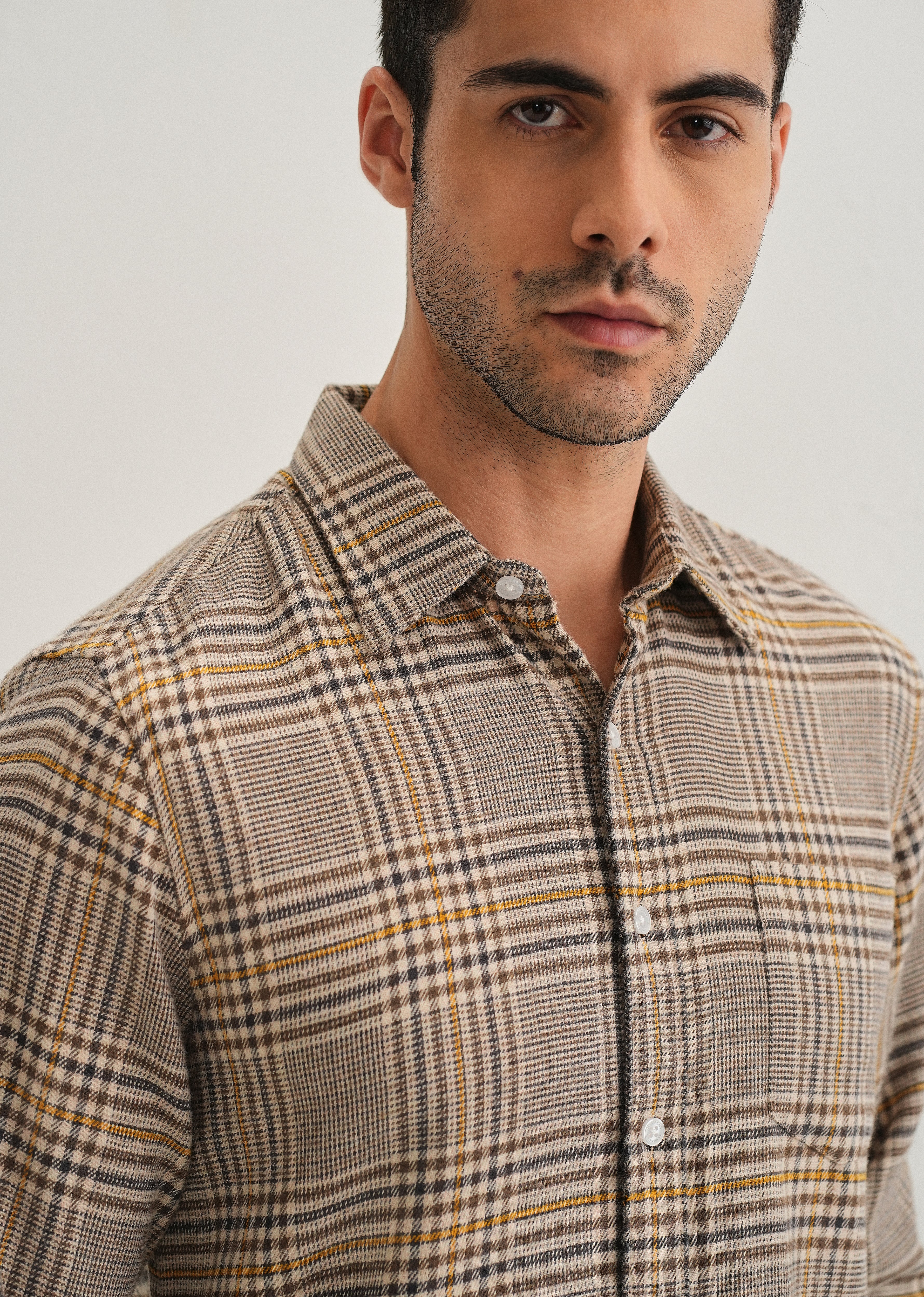Brown Glen Plaid Check Shirt - Image 3
