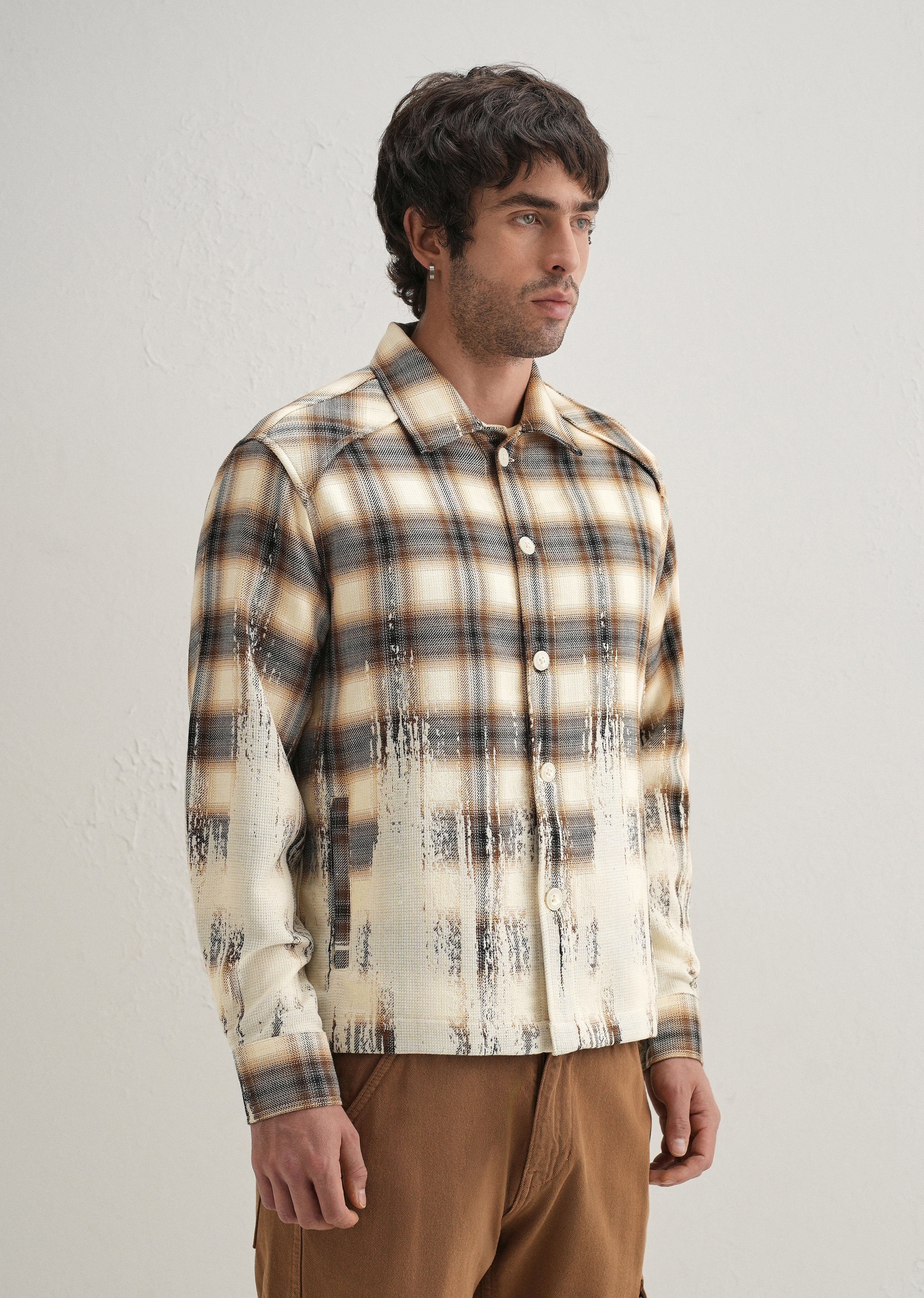 Brown Gradient Grunge Check Shacket - Image 5