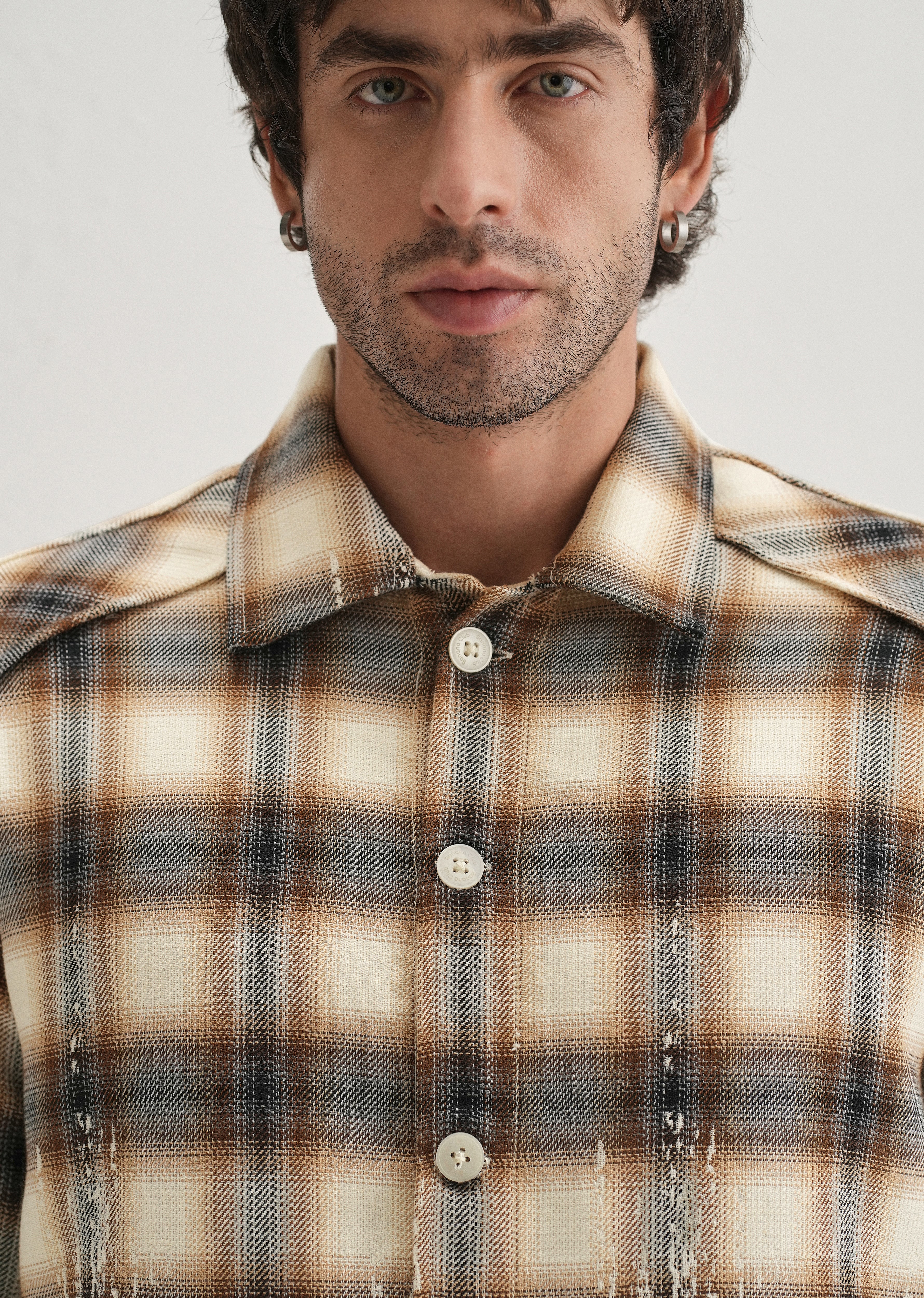 Brown Gradient Grunge Check Shacket - Image 6
